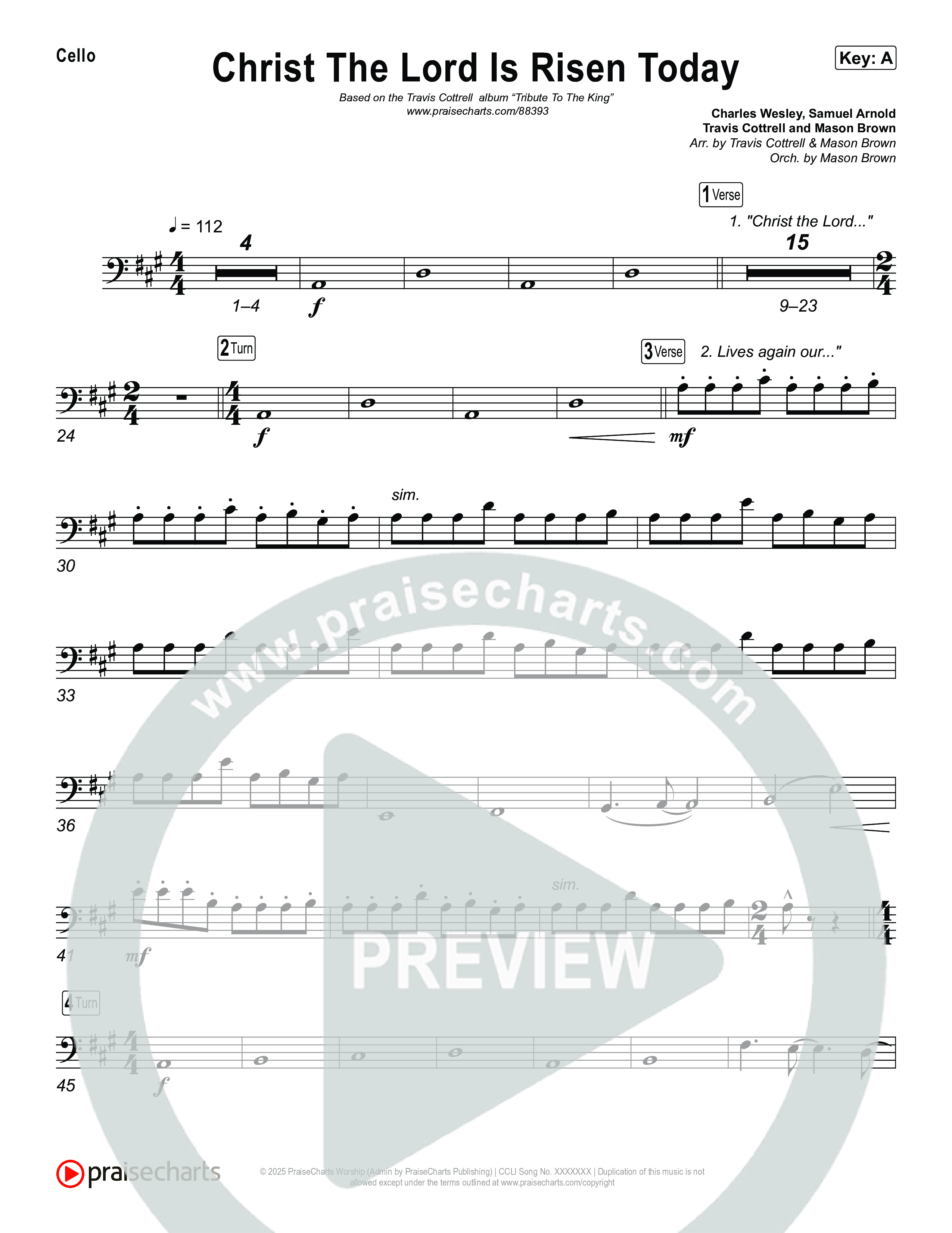 Christ The Lord Is Risen Today (Choral/SATB) Cello (Travis Cottrell / Arr. Mason Brown)