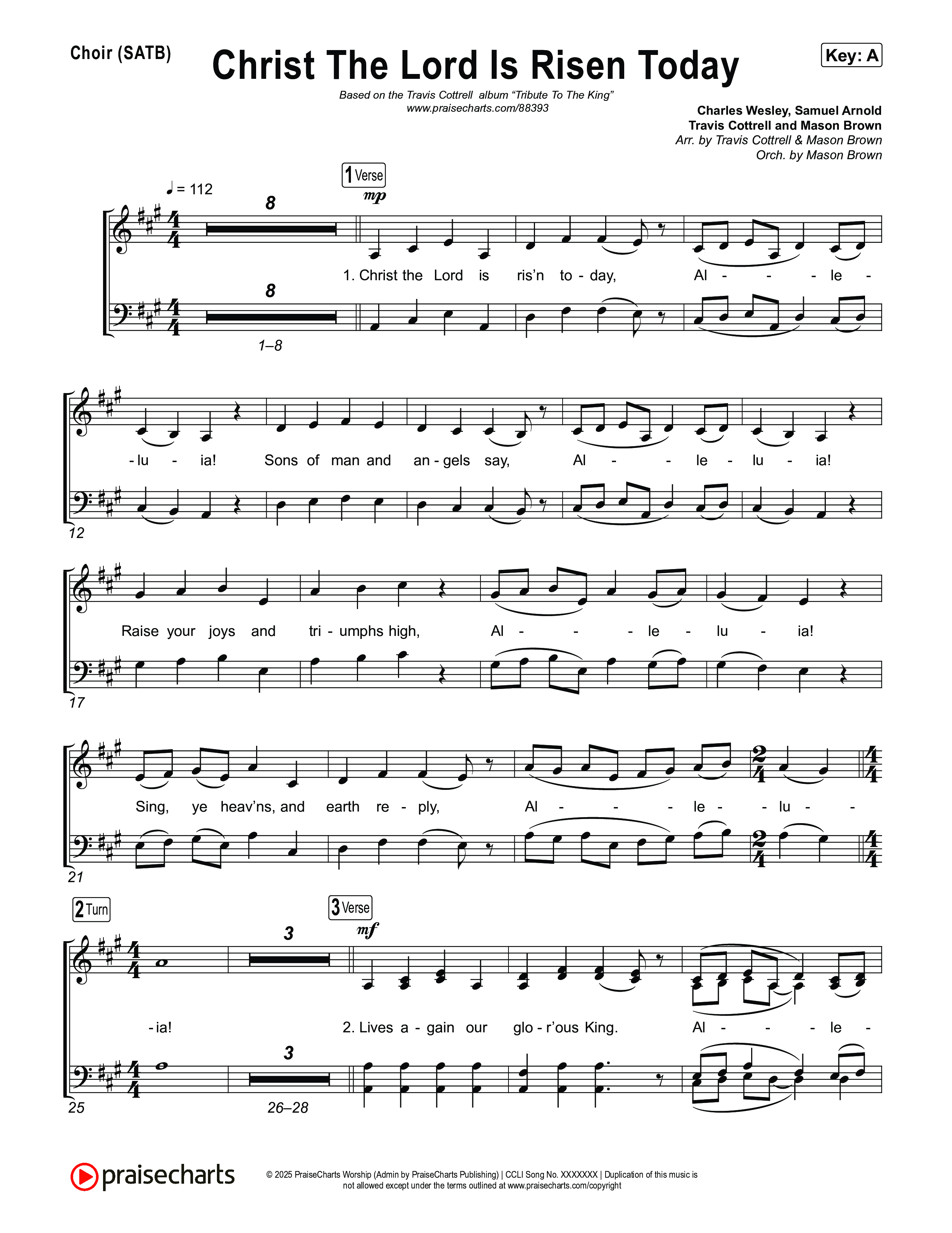Christ The Lord Is Risen Today (Choral/SATB) Choir Sheet (SATB) (Travis Cottrell / Arr. Mason Brown)
