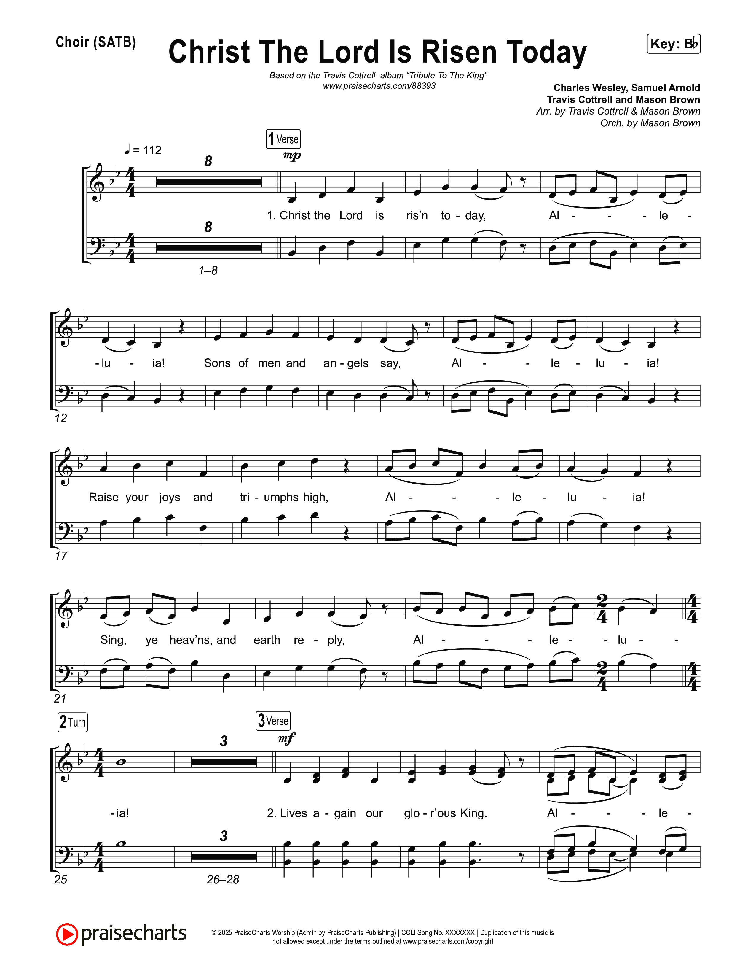Christ The Lord Is Risen Today (Choral/SATB) Choir Sheet (SATB) (Travis Cottrell / Arr. Mason Brown)