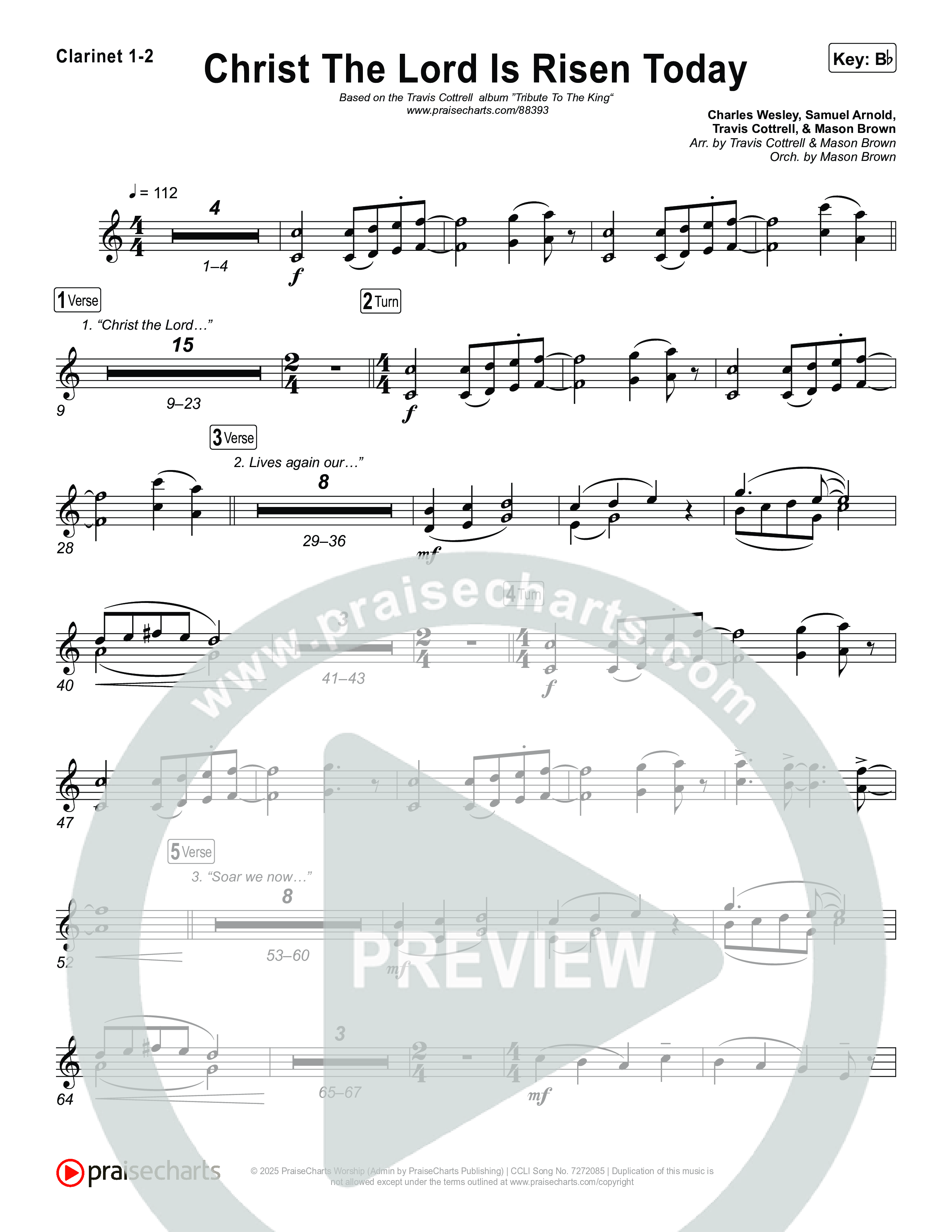 Christ The Lord Is Risen Today (Choral/SATB) Clarinet 1,2 (Travis Cottrell / Arr. Mason Brown)