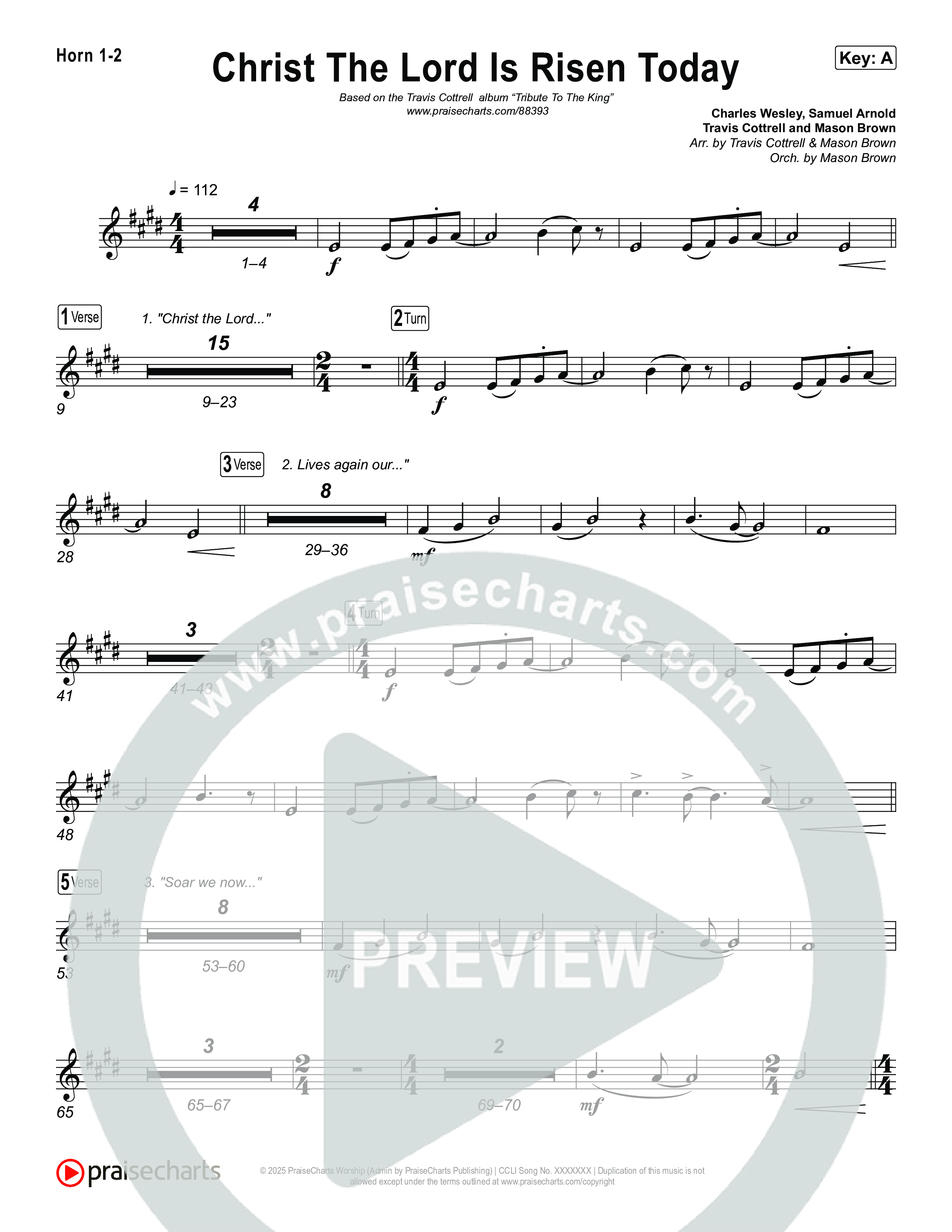 Christ The Lord Is Risen Today (Choral/SATB) French Horn 1,2 (Travis Cottrell / Arr. Mason Brown)