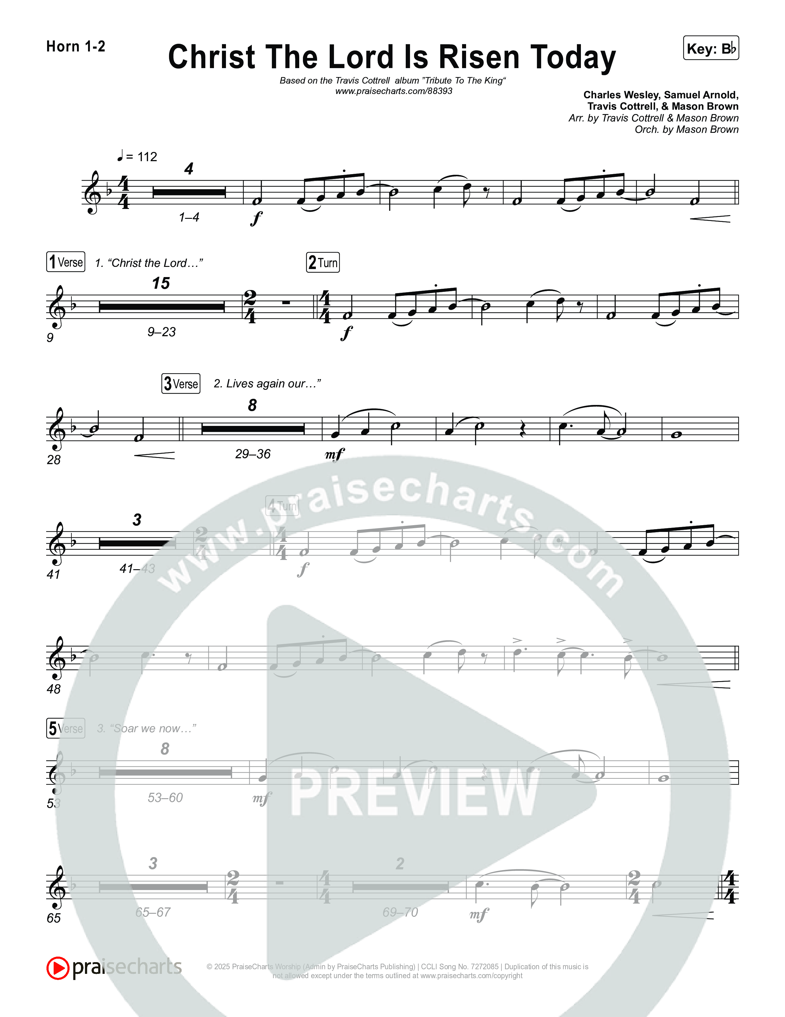 Christ The Lord Is Risen Today (Choral/SATB) French Horn 1,2 (Travis Cottrell / Arr. Mason Brown)