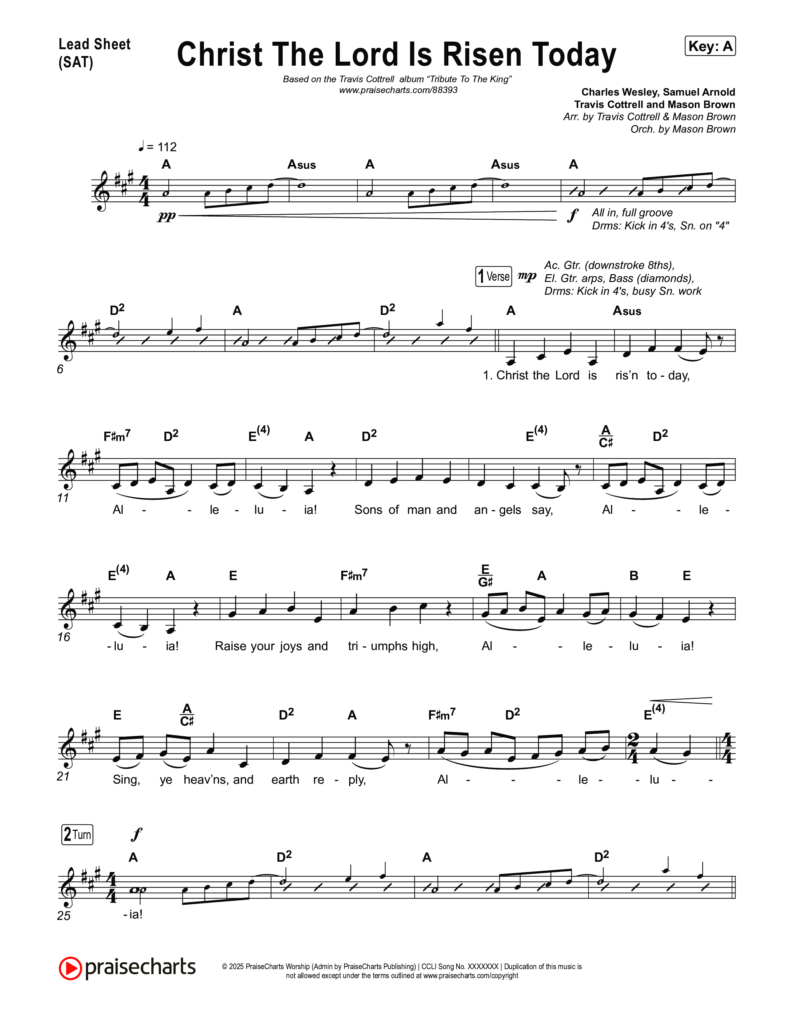 Christ The Lord Is Risen Today (Choral/SATB) Lead Sheet (SAT) (Travis Cottrell / Arr. Mason Brown)