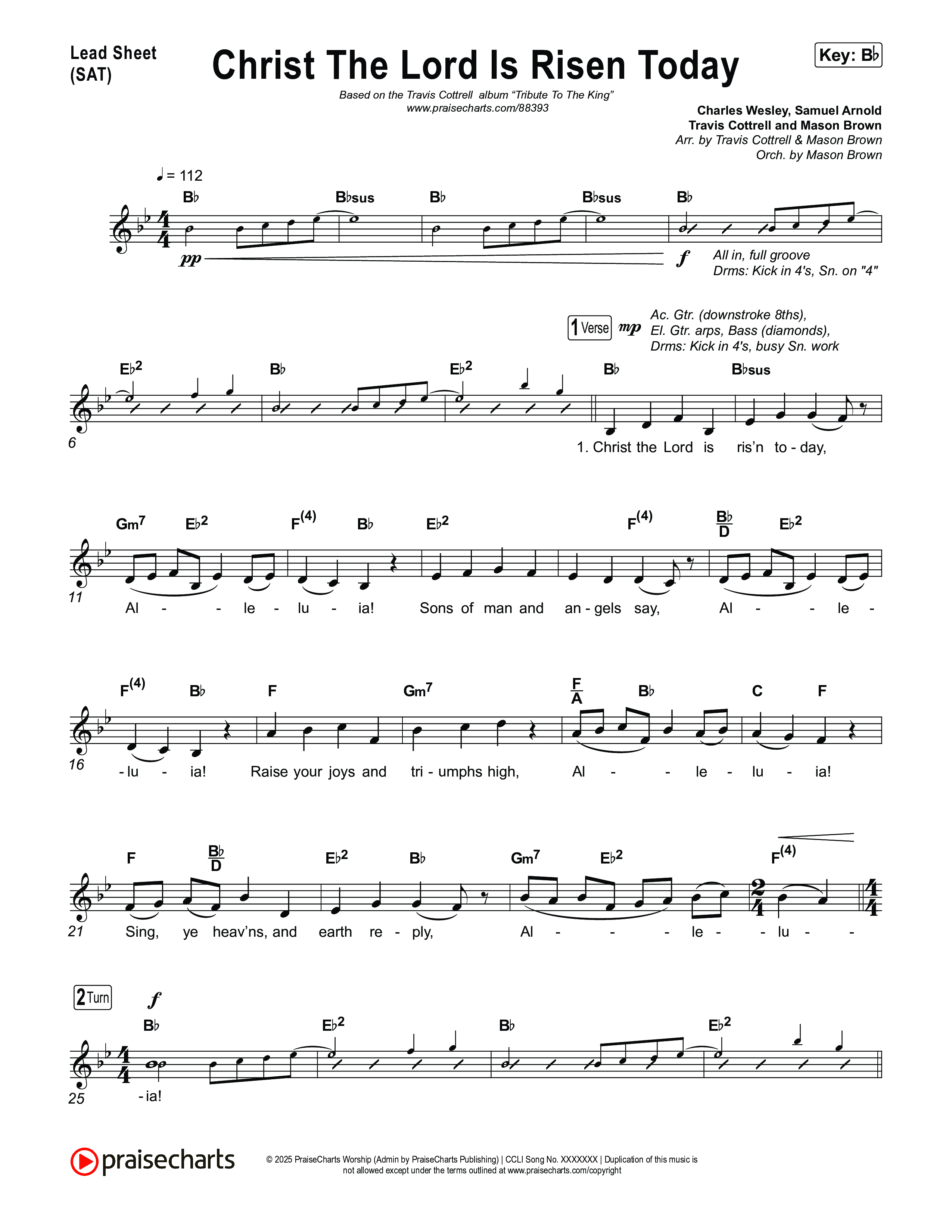 Christ The Lord Is Risen Today (Choral/SATB) Lead Sheet (SAT) (Travis Cottrell / Arr. Mason Brown)