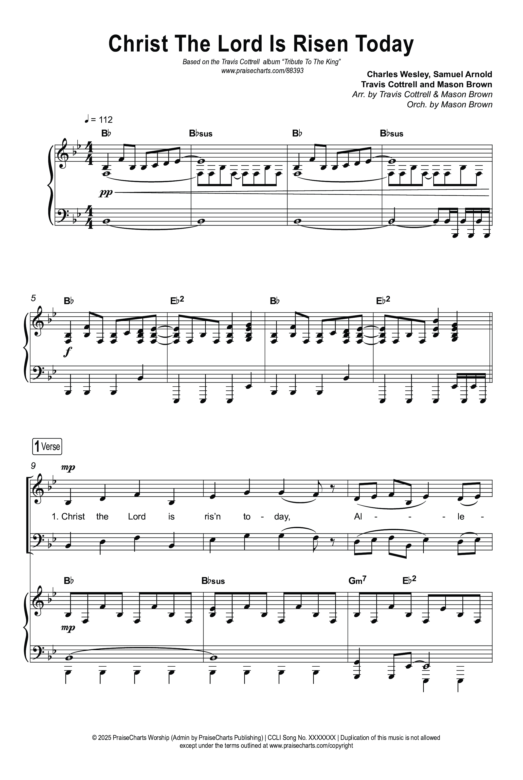 Christ The Lord Is Risen Today (Choral/SATB) Octavo (SATB & Pno) (Travis Cottrell / Arr. Mason Brown)