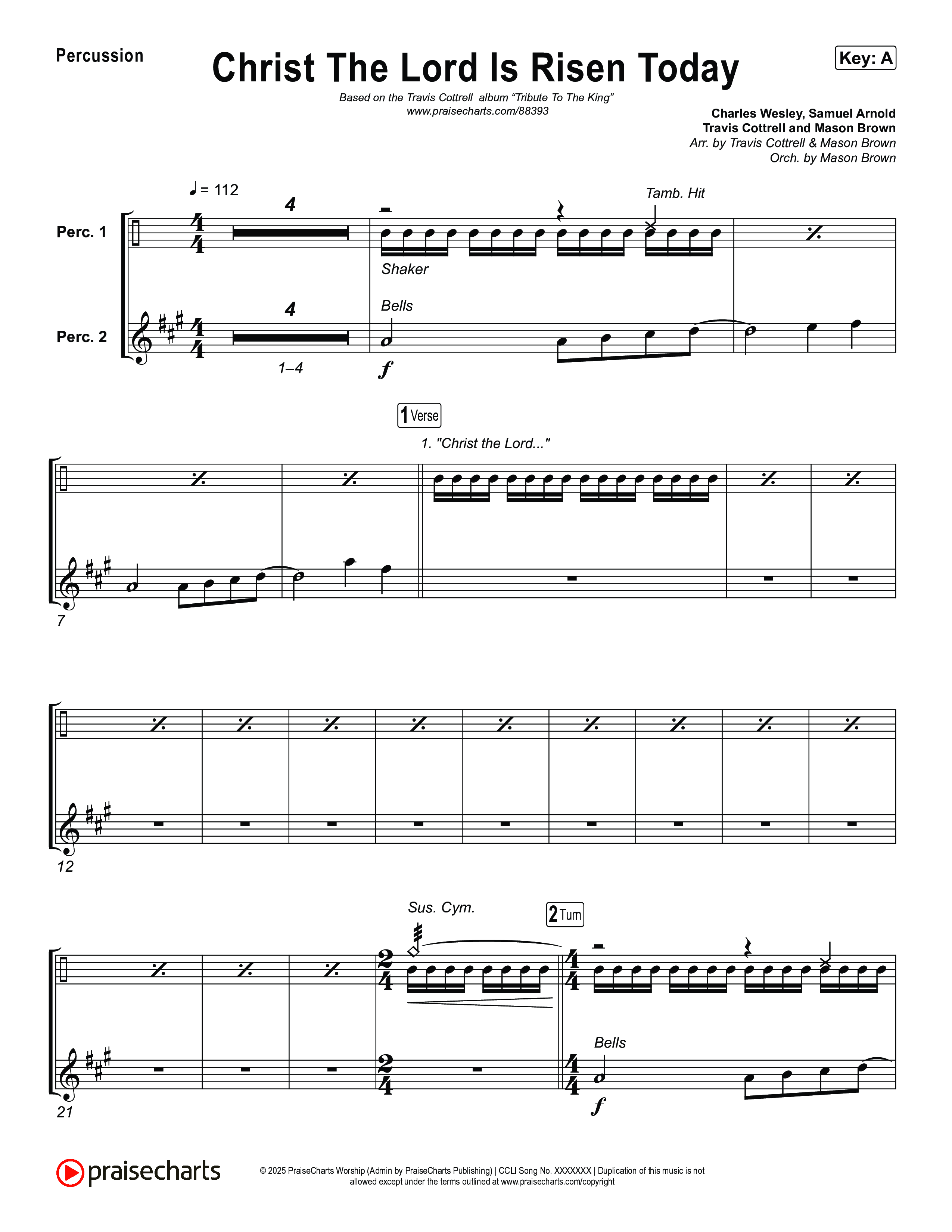 Christ The Lord Is Risen Today (Choral/SATB) Percussion (Travis Cottrell / Arr. Mason Brown)