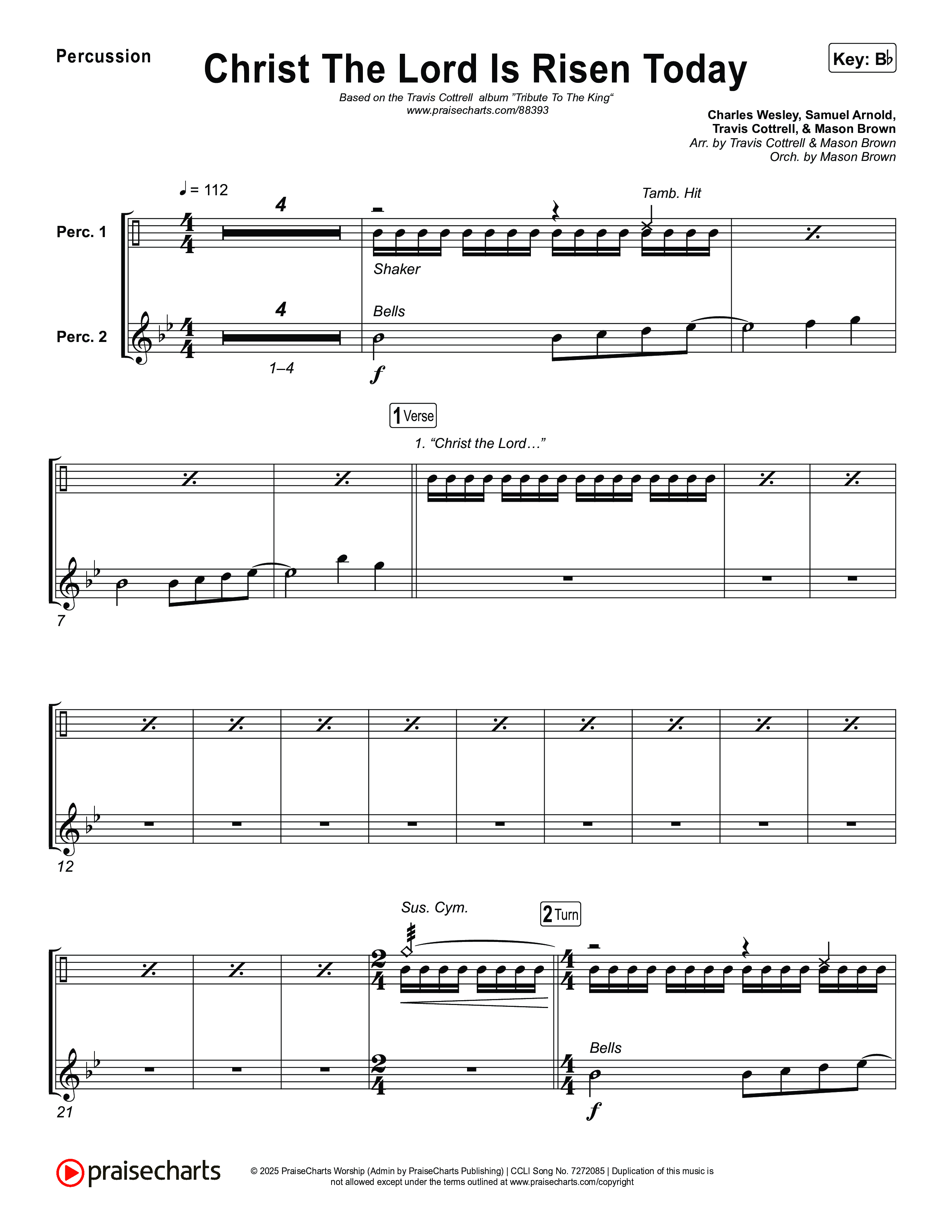 Christ The Lord Is Risen Today (Choral/SATB) Percussion (Travis Cottrell / Arr. Mason Brown)