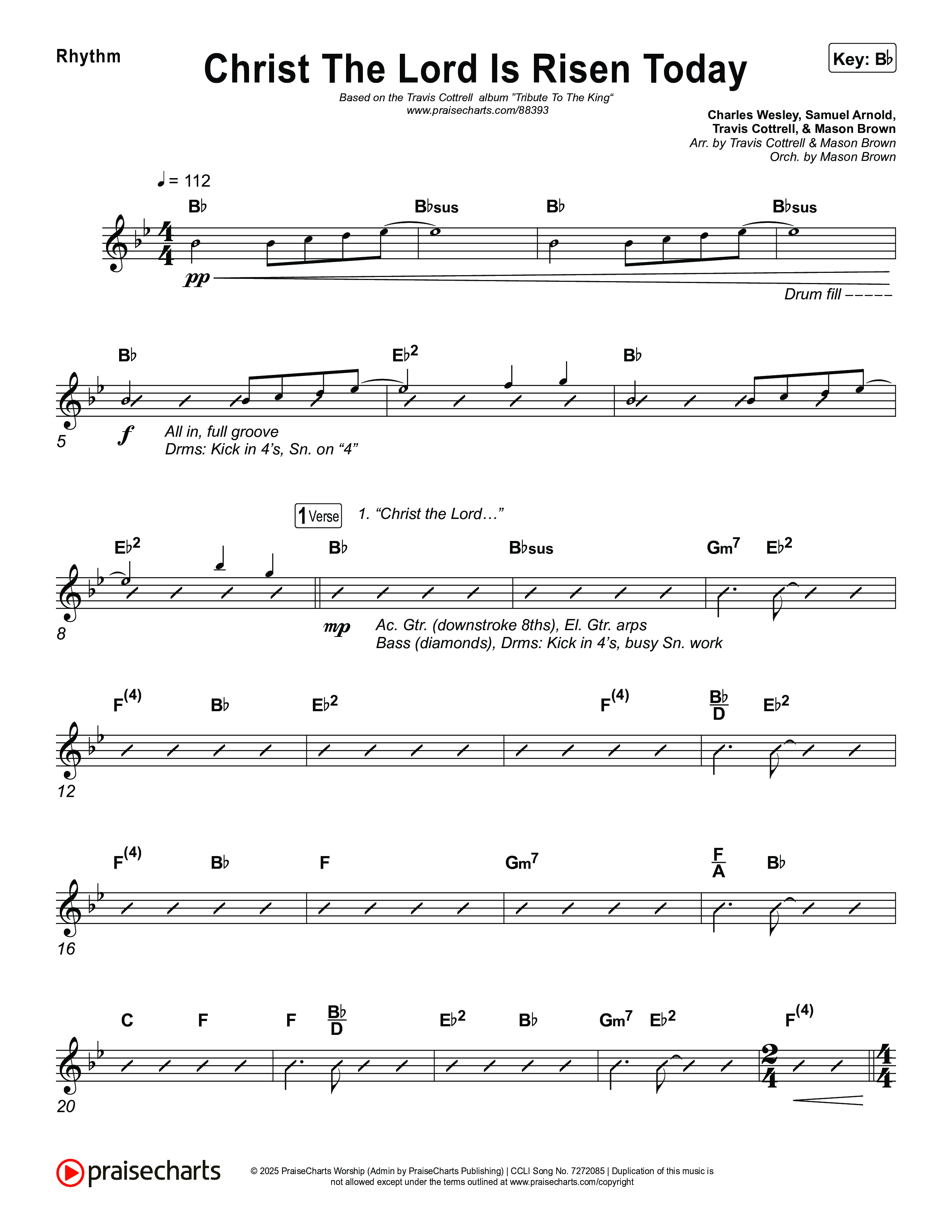 Christ The Lord Is Risen Today (Choral/SATB) Rhythm Chart (Travis Cottrell / Arr. Mason Brown)