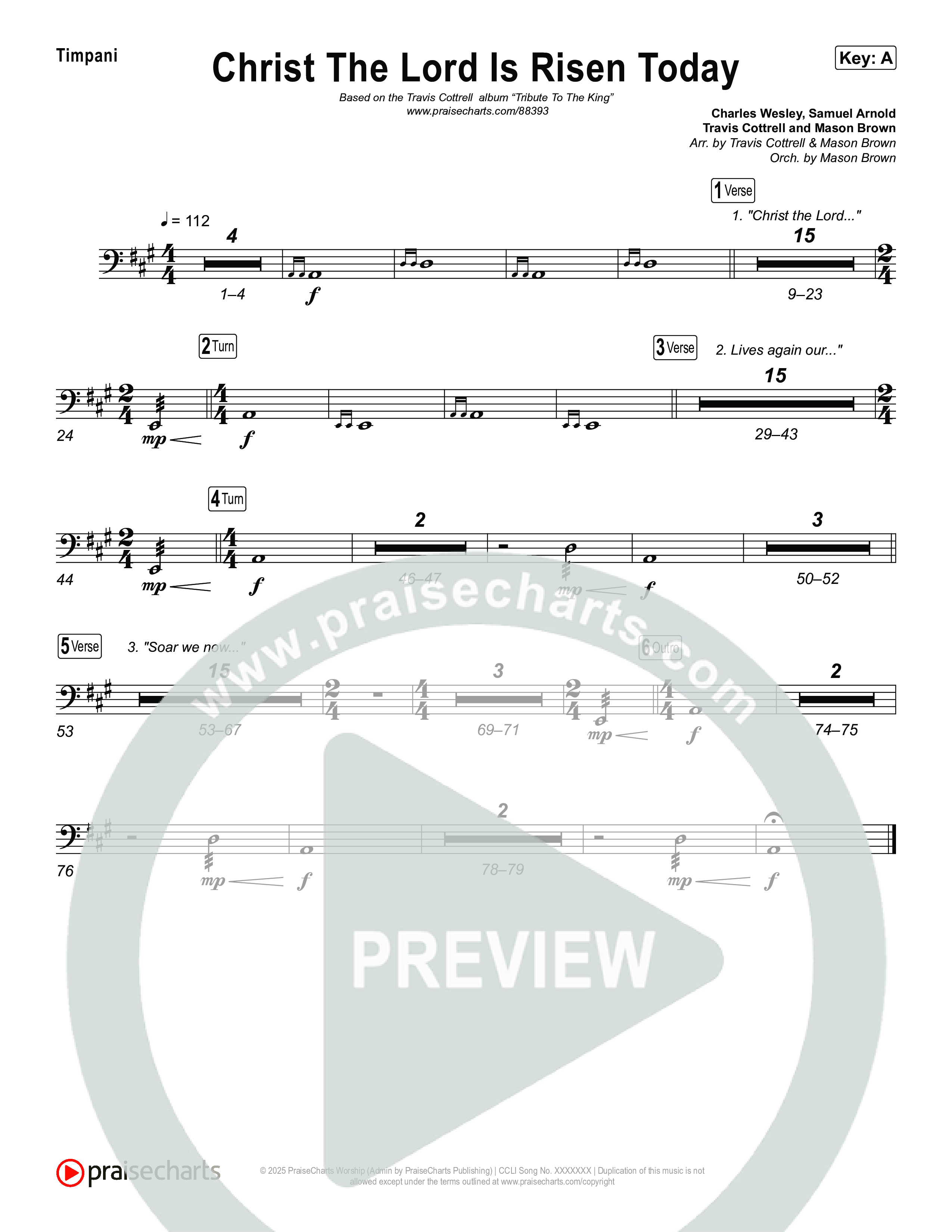 Christ The Lord Is Risen Today (Choral/SATB) Timpani (Travis Cottrell / Arr. Mason Brown)