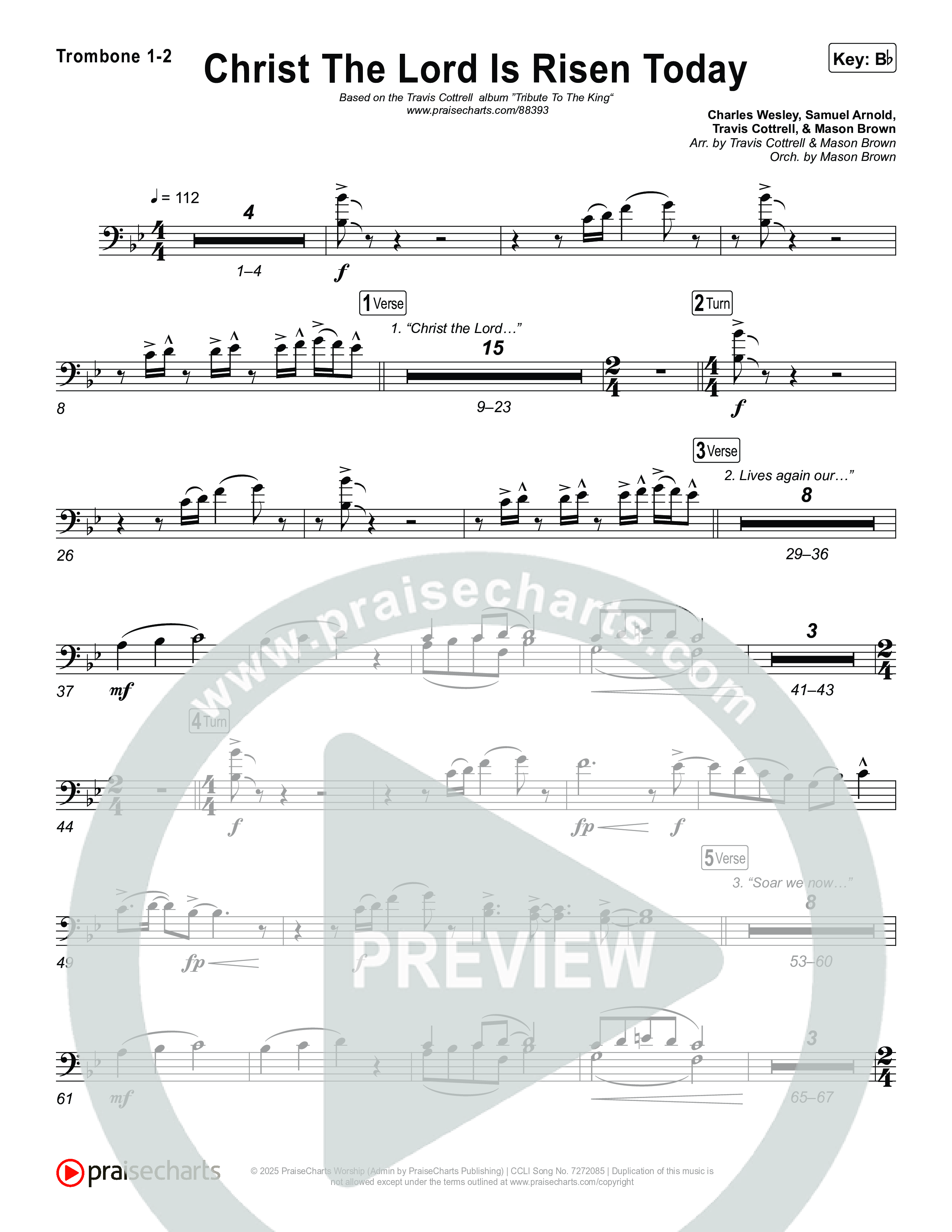 Christ The Lord Is Risen Today (Choral/SATB) Trombone 1,2 (Travis Cottrell / Arr. Mason Brown)