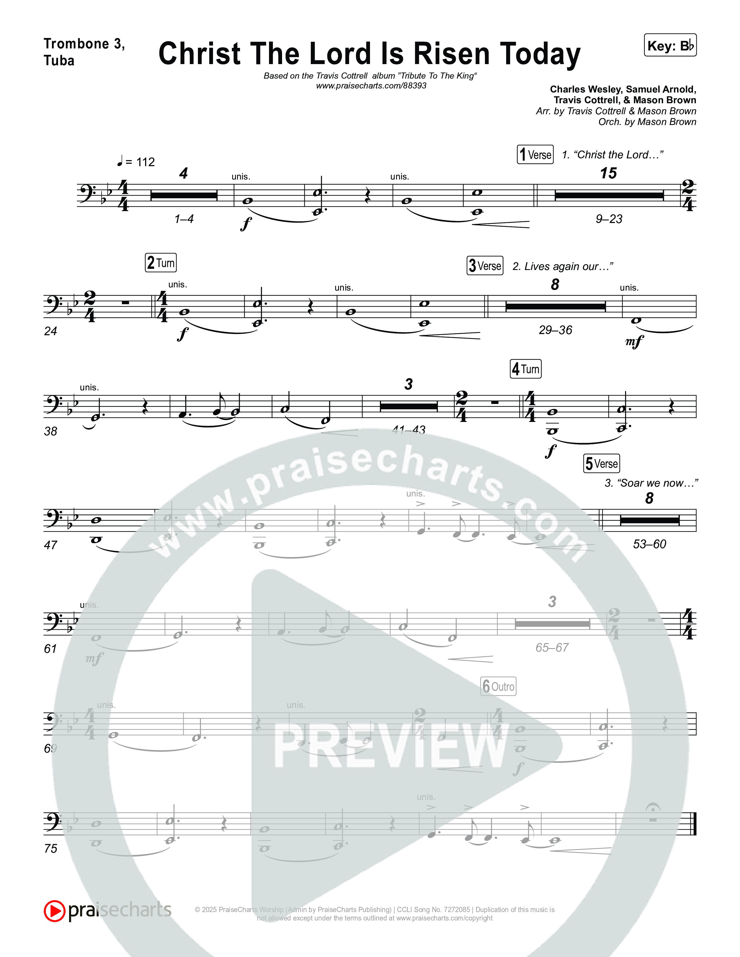 Christ The Lord Is Risen Today (Choral/SATB) Trombone 1,2 (Travis Cottrell / Arr. Mason Brown)