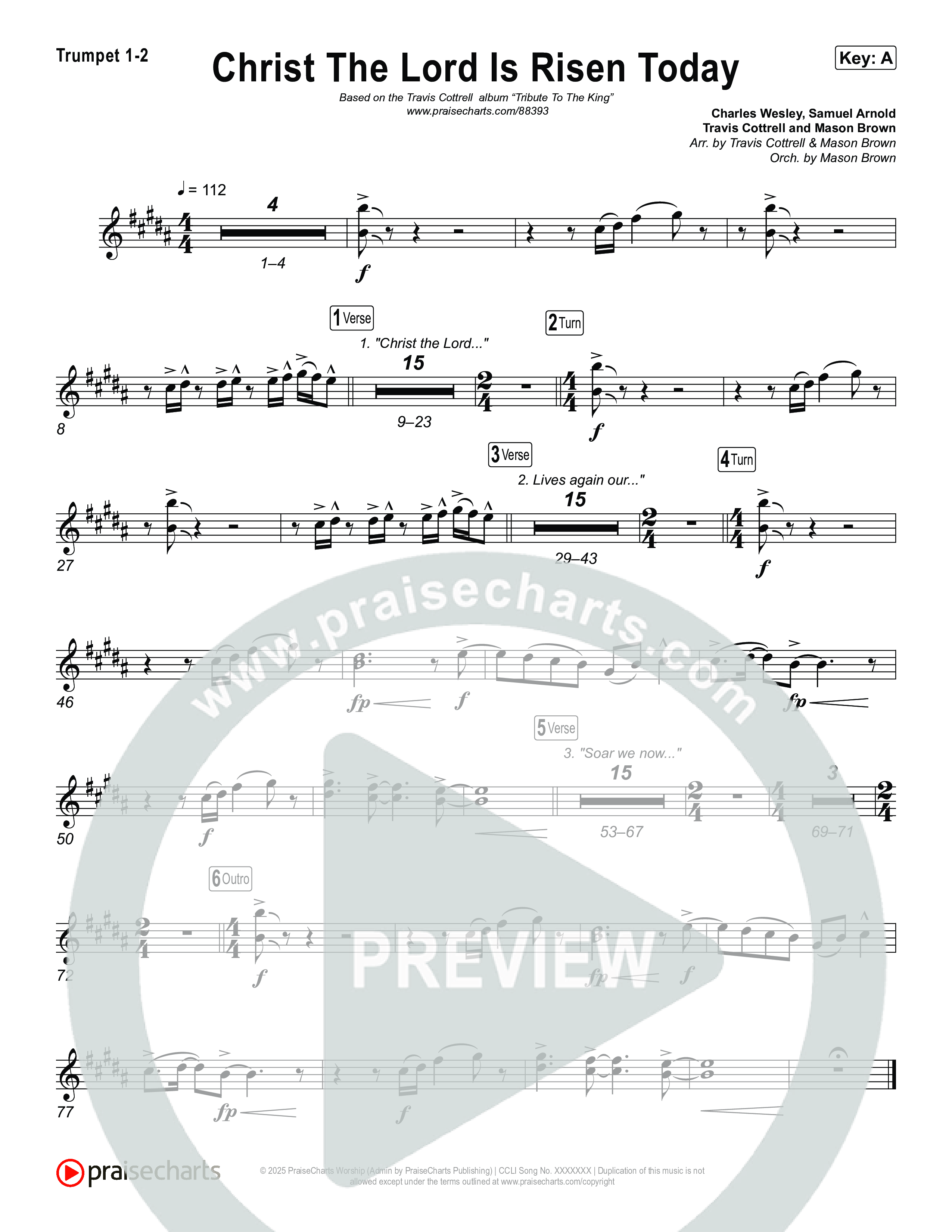 Christ The Lord Is Risen Today (Choral/SATB) Trumpet 1,2 (Travis Cottrell / Arr. Mason Brown)