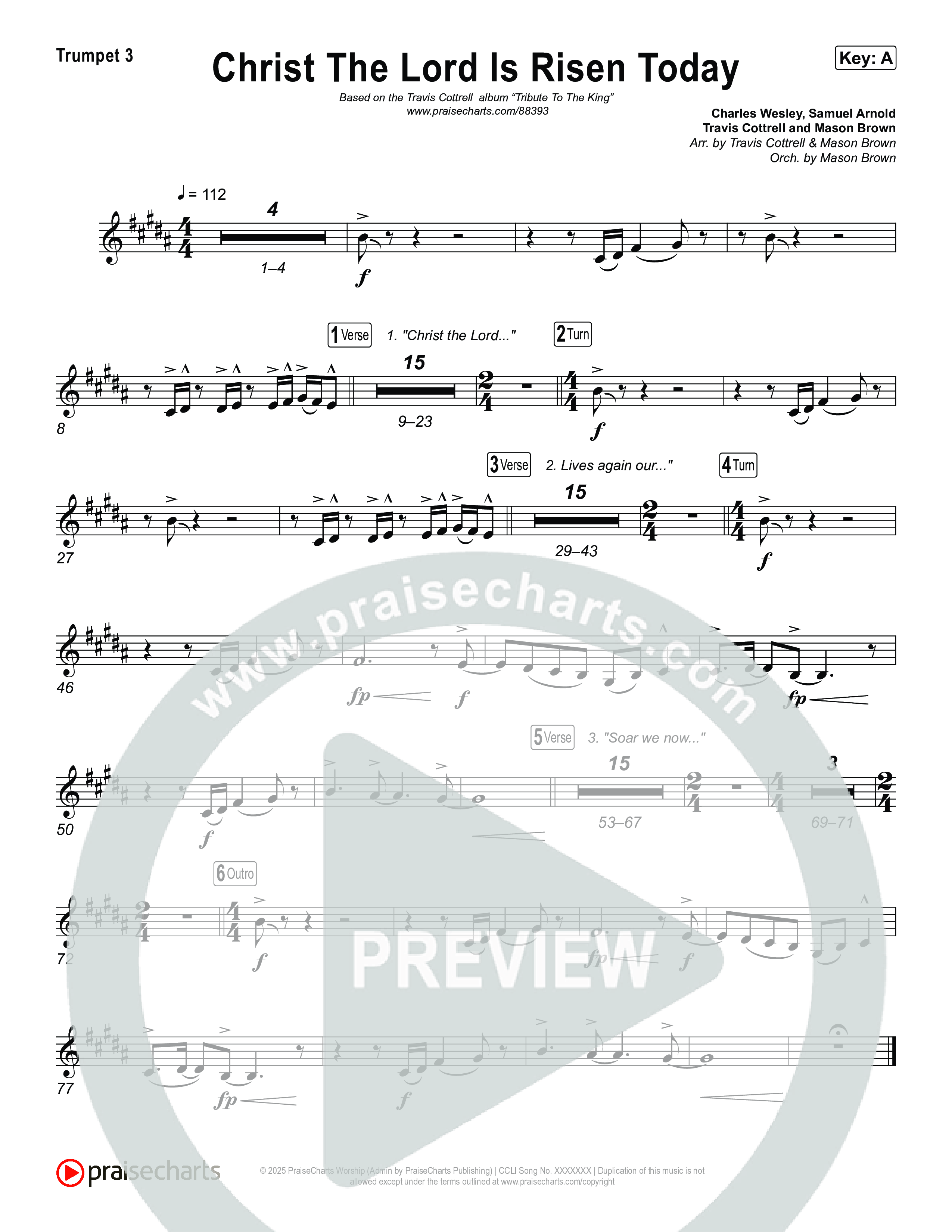 Christ The Lord Is Risen Today (Choral/SATB) Trumpet 3 (Travis Cottrell / Arr. Mason Brown)