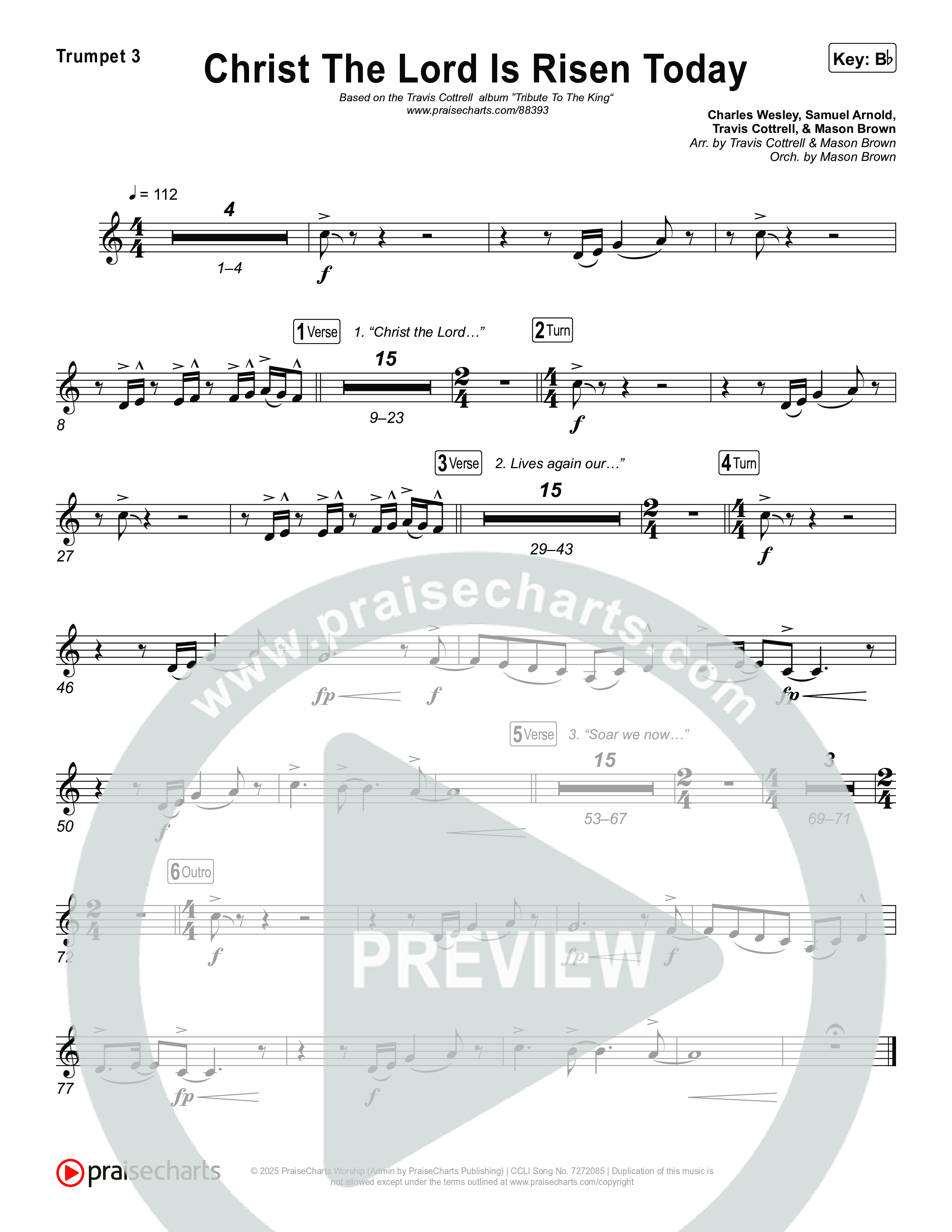 Christ The Lord Is Risen Today (Choral/SATB) Trumpet 3 (Travis Cottrell / Arr. Mason Brown)