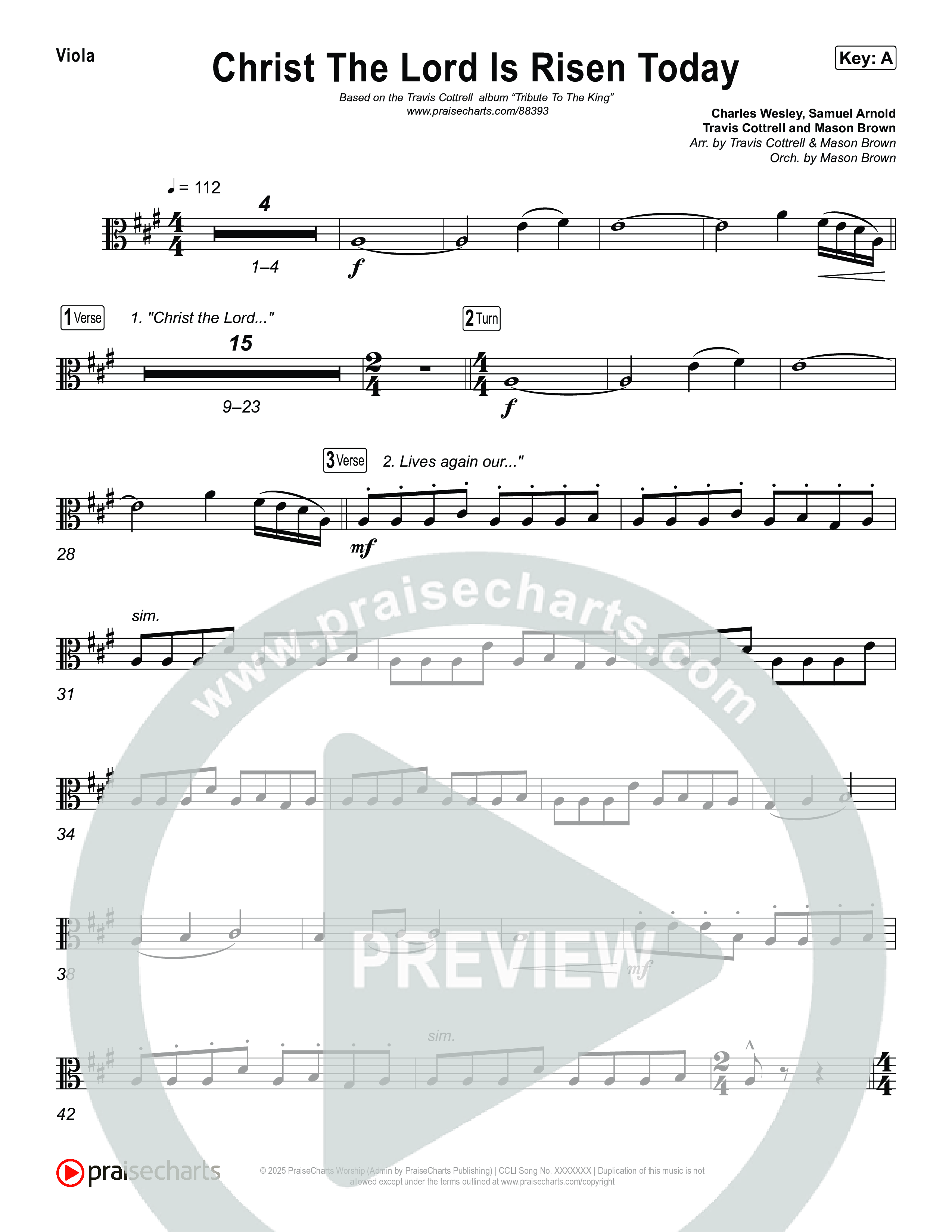 Christ The Lord Is Risen Today (Choral/SATB) Viola (Travis Cottrell / Arr. Mason Brown)