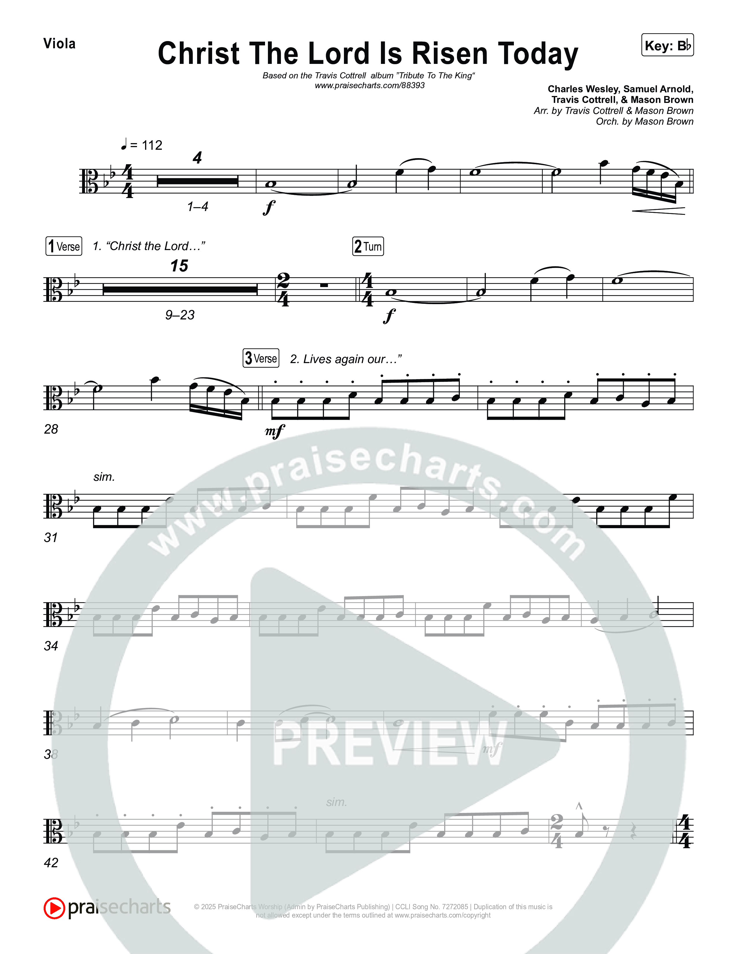 Christ The Lord Is Risen Today (Choral/SATB) Viola (Travis Cottrell / Arr. Mason Brown)