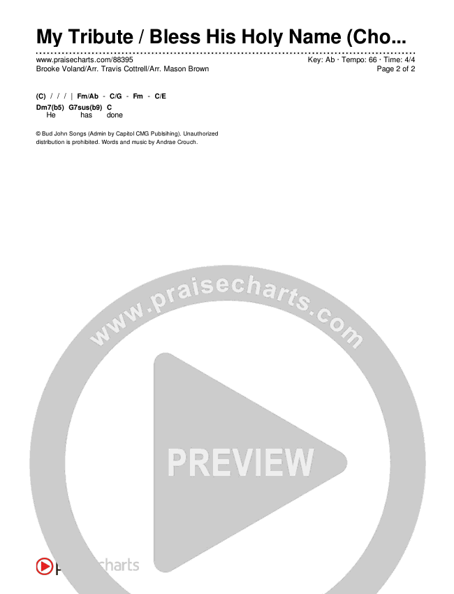 My Tribute / Bless His Holy Name (Choral/SATB) Chords & Lyrics (Brooke Voland / Arr. Travis Cottrell / Arr. Mason Brown)