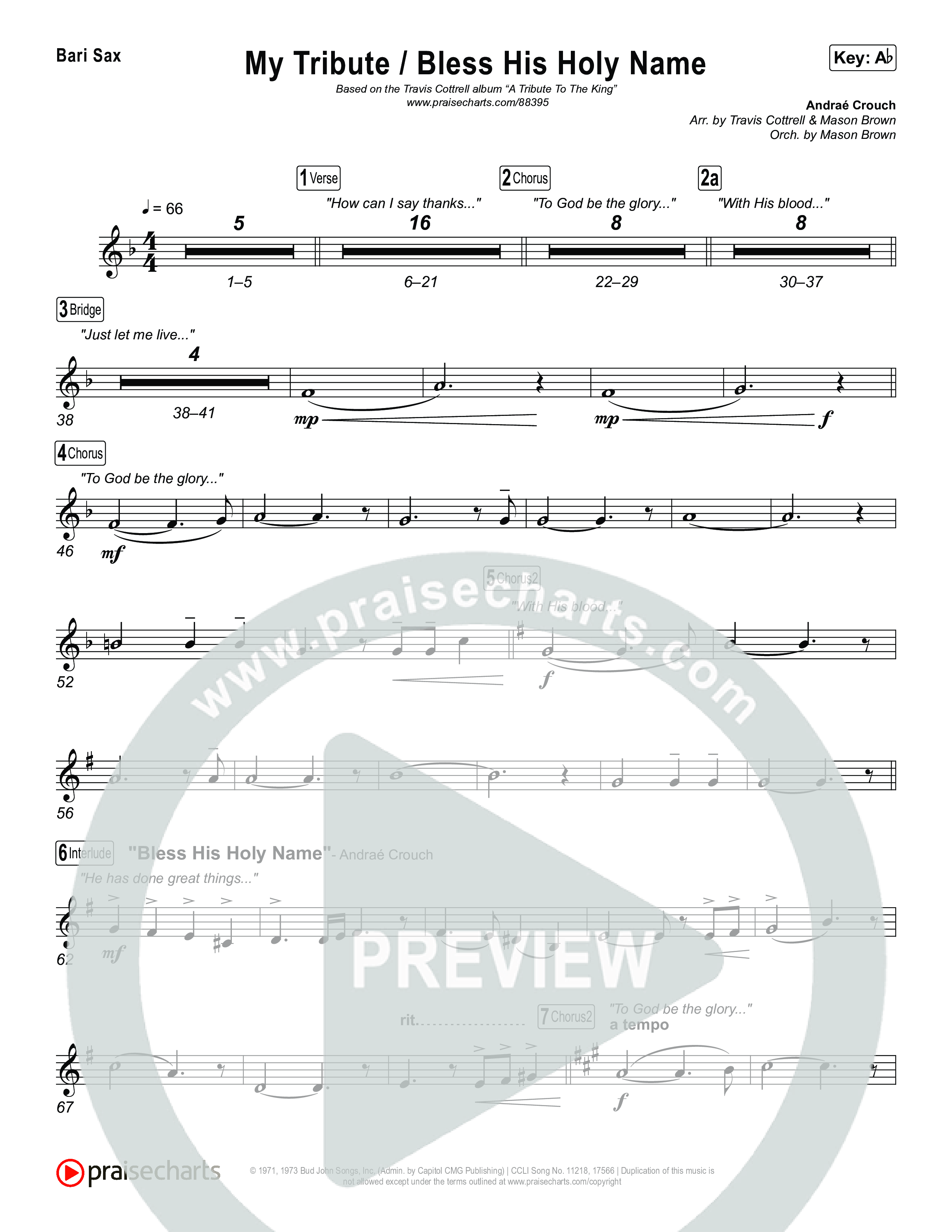 My Tribute / Bless His Holy Name (Choral/SATB) Bari Sax (Brooke Voland / Arr. Travis Cottrell / Arr. Mason Brown)