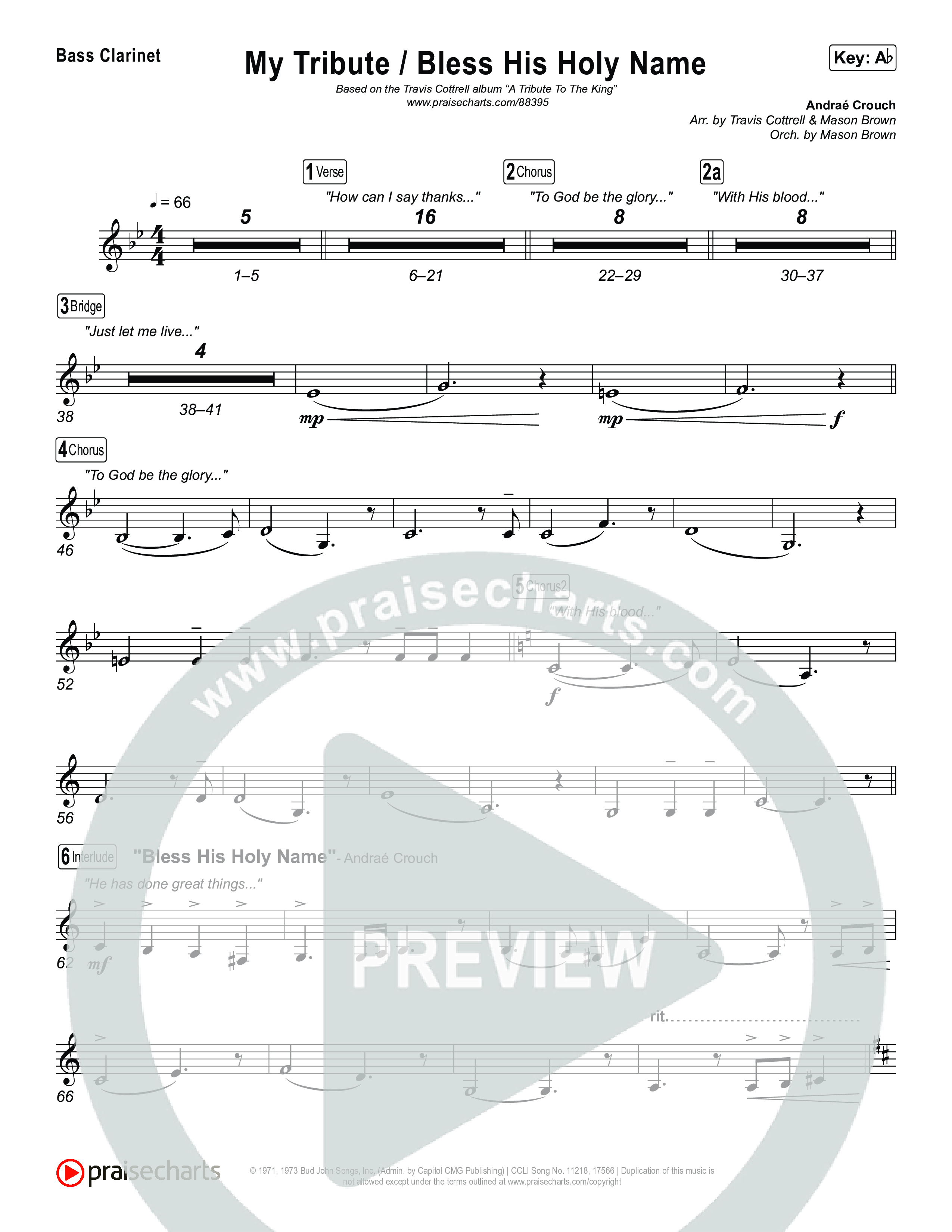 My Tribute / Bless His Holy Name (Choral/SATB) Bass Clarinet (Brooke Voland / Arr. Travis Cottrell / Arr. Mason Brown)