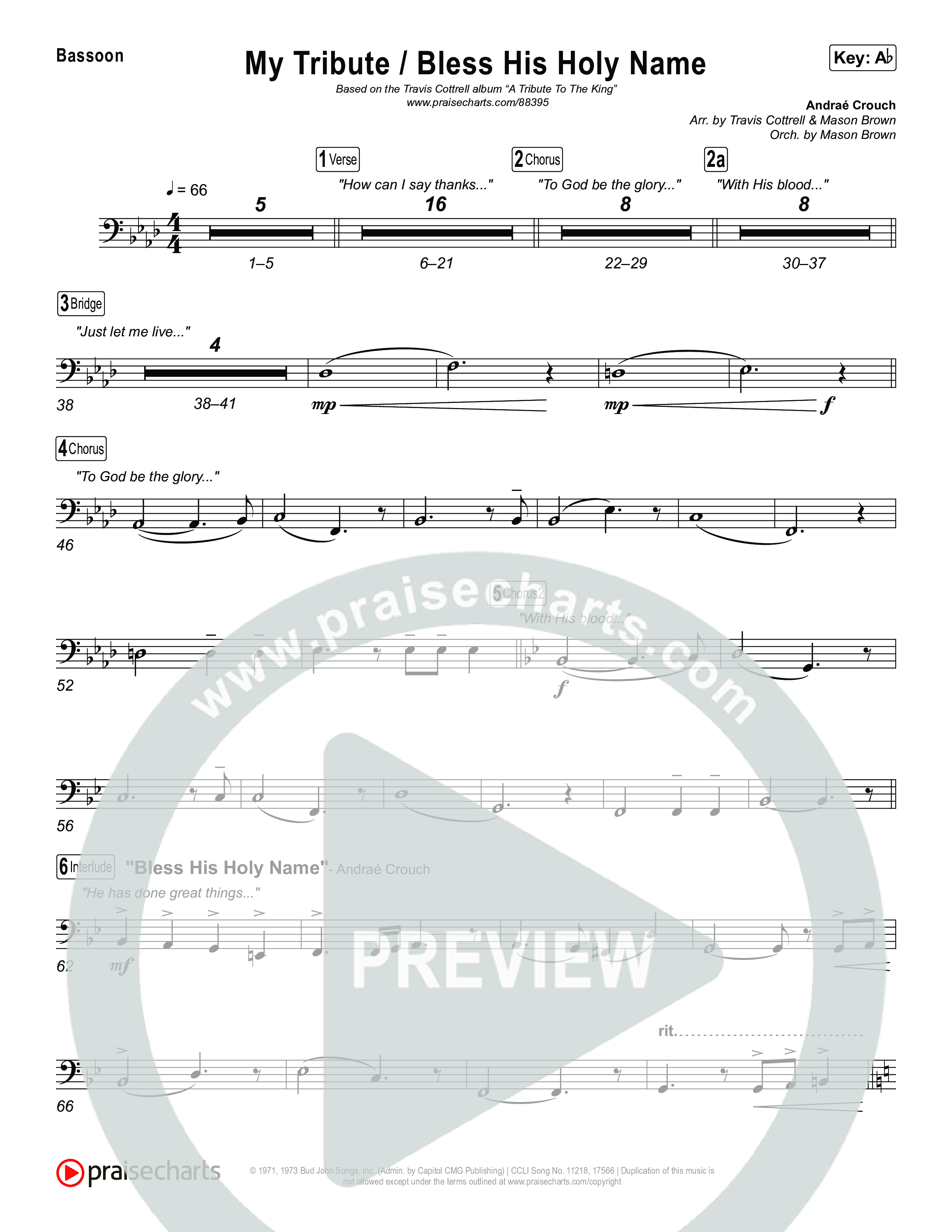 My Tribute / Bless His Holy Name (Choral/SATB) Bassoon (Brooke Voland / Arr. Travis Cottrell / Arr. Mason Brown)