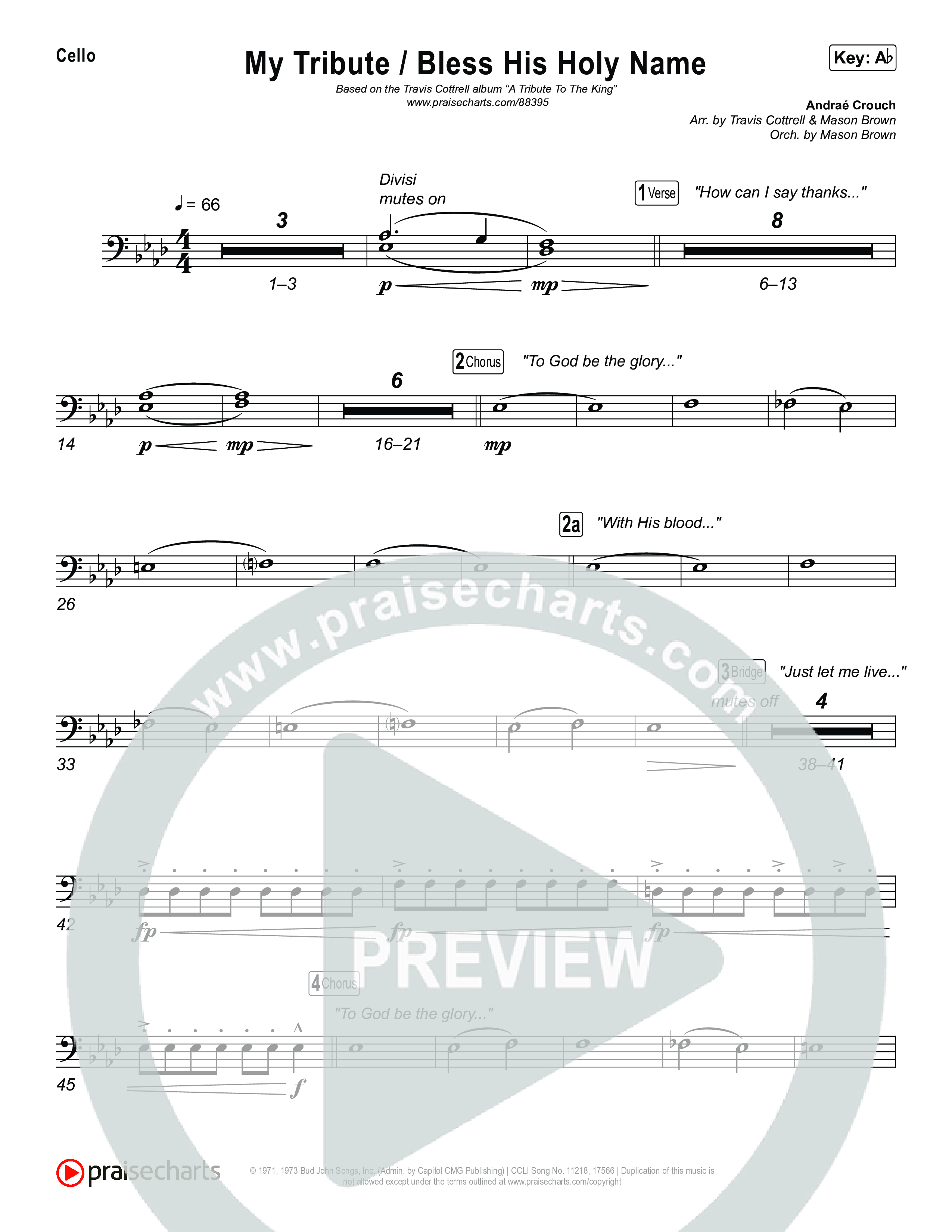 My Tribute / Bless His Holy Name (Choral/SATB) Cello (Brooke Voland / Arr. Travis Cottrell / Arr. Mason Brown)