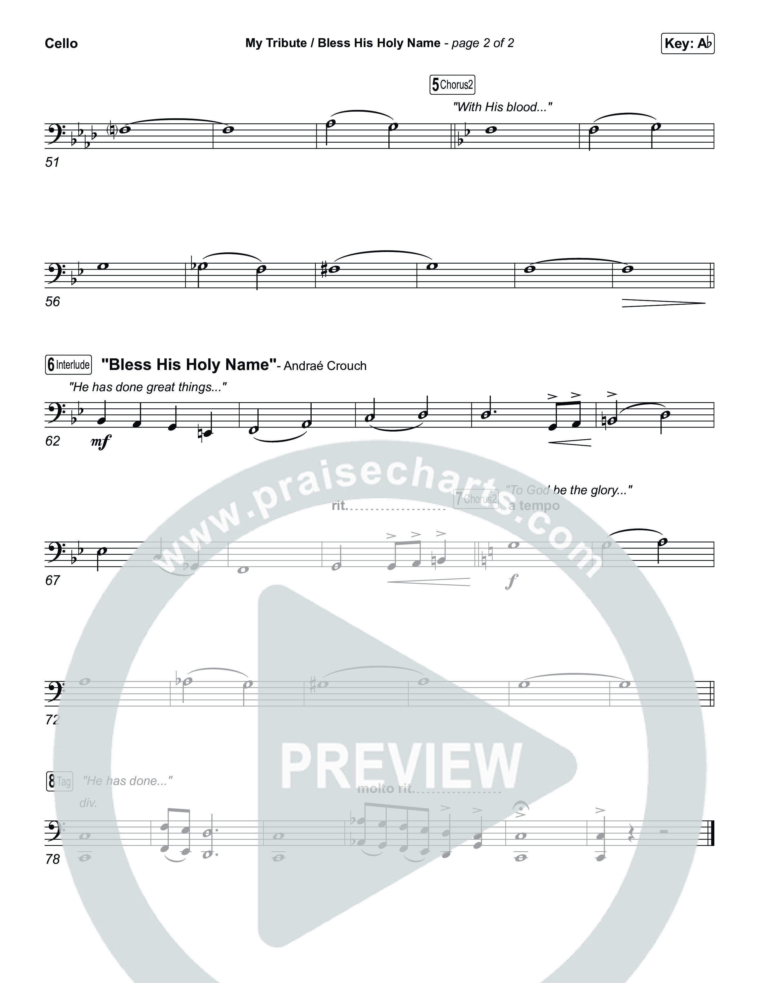 My Tribute / Bless His Holy Name (Choral/SATB) Cello (Brooke Voland / Arr. Travis Cottrell / Arr. Mason Brown)