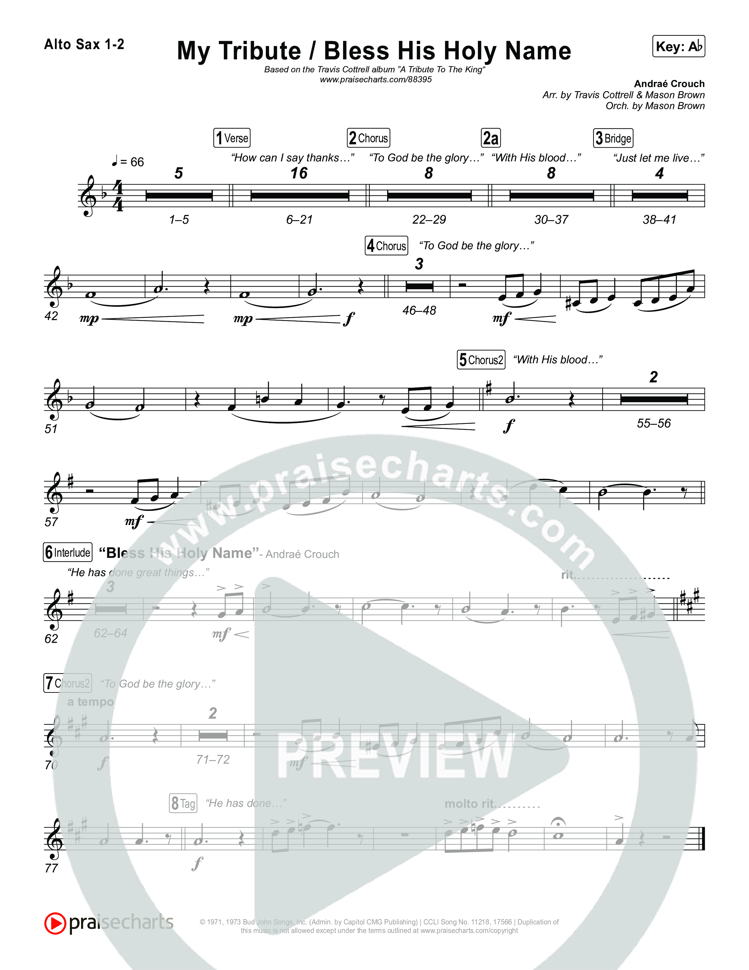 My Tribute / Bless His Holy Name (Choral/SATB) Sax Pack (Brooke Voland / Arr. Travis Cottrell / Arr. Mason Brown)
