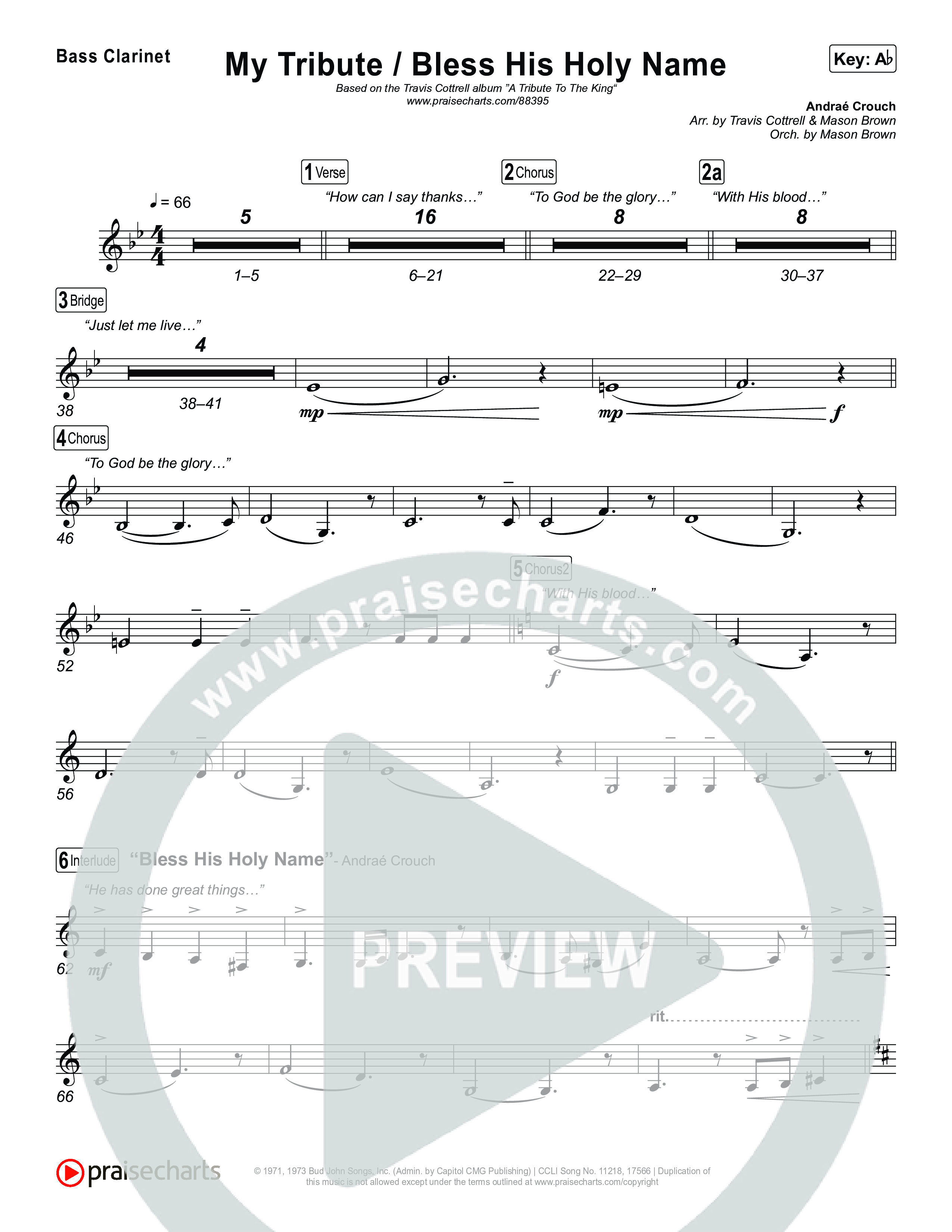 My Tribute / Bless His Holy Name (Choral/SATB) Clarinet 1,2 (Brooke Voland / Arr. Travis Cottrell / Arr. Mason Brown)