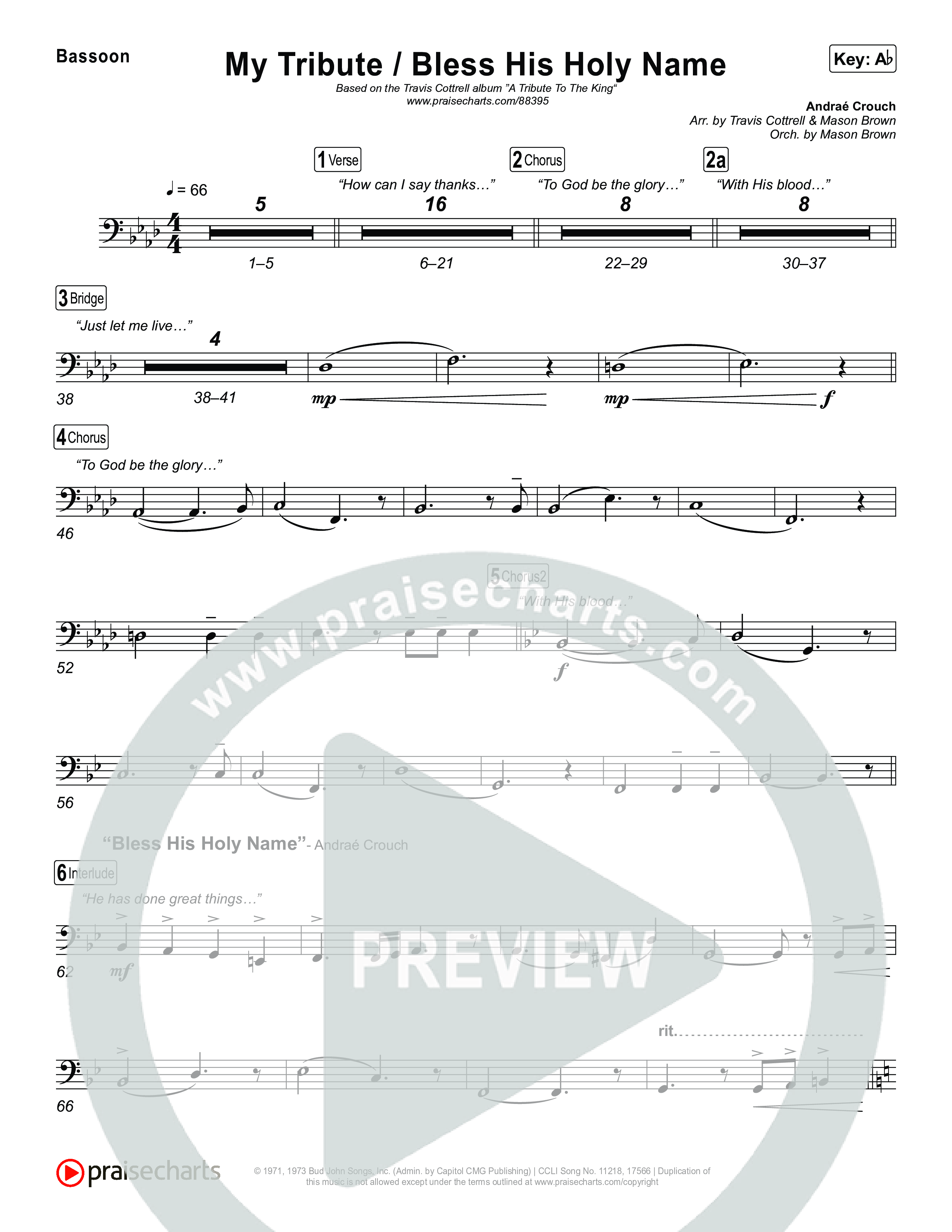 My Tribute / Bless His Holy Name (Choral/SATB) Bassoon (Brooke Voland / Arr. Travis Cottrell / Arr. Mason Brown)