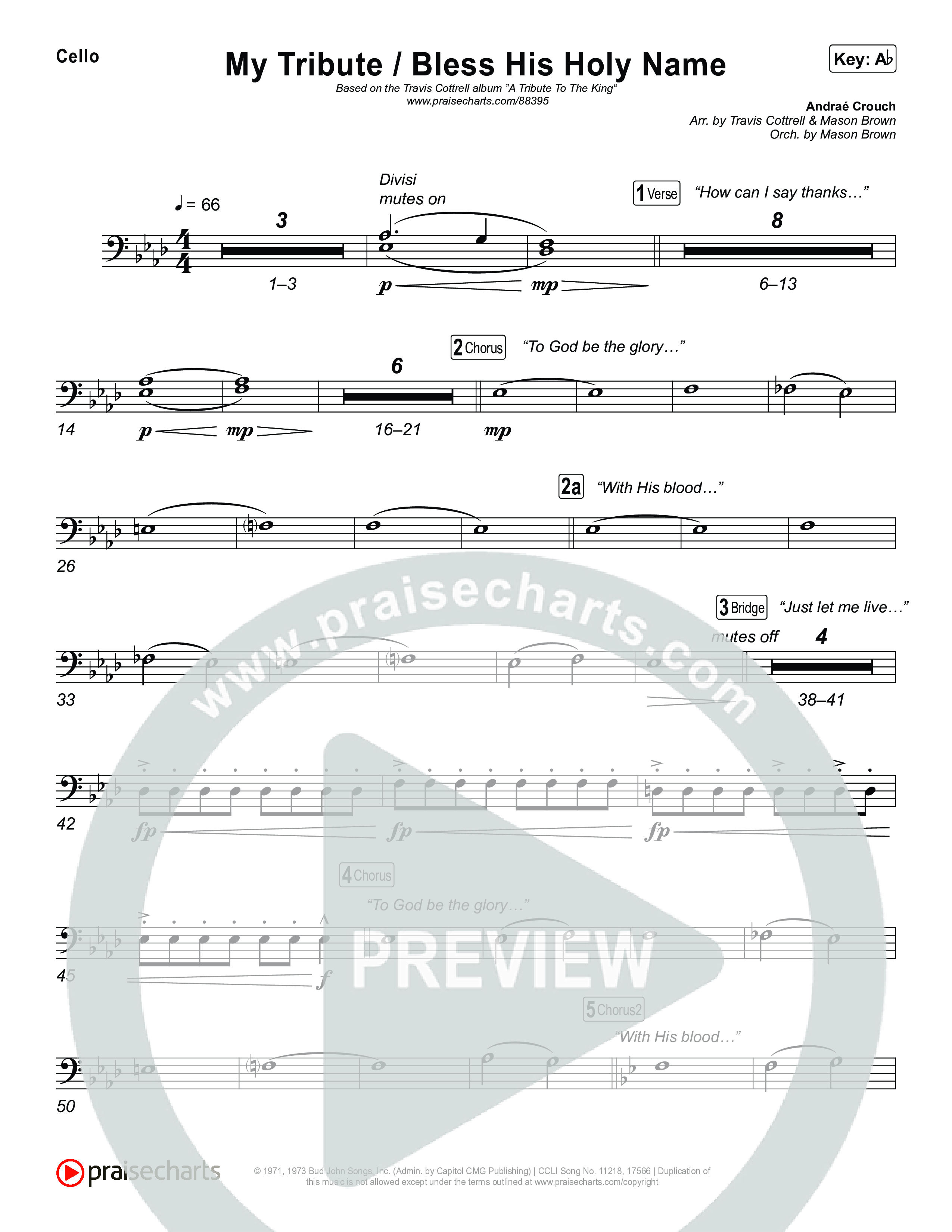 My Tribute / Bless His Holy Name (Choral/SATB) Cello (Brooke Voland / Arr. Travis Cottrell / Arr. Mason Brown)