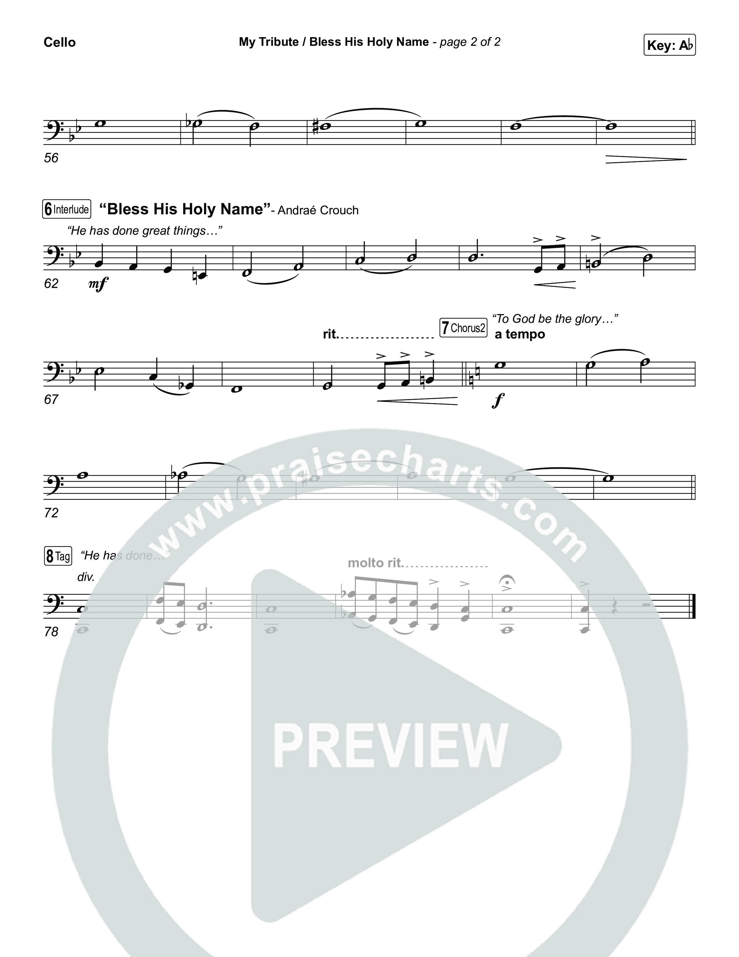 My Tribute / Bless His Holy Name (Choral/SATB) Cello (Brooke Voland / Arr. Travis Cottrell / Arr. Mason Brown)