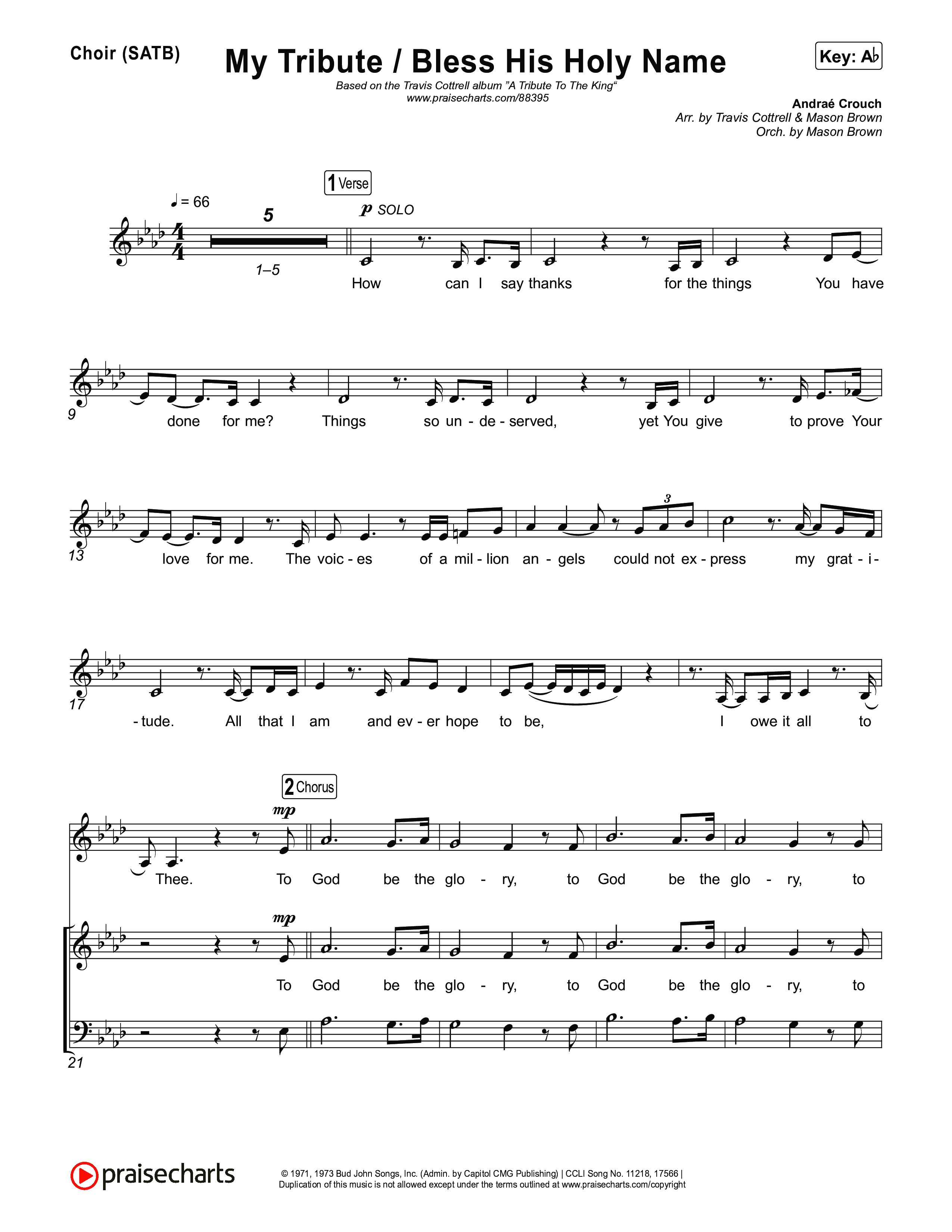 My Tribute / Bless His Holy Name (Choral/SATB) Choir Sheet (SATB) (Brooke Voland / Arr. Travis Cottrell / Arr. Mason Brown)