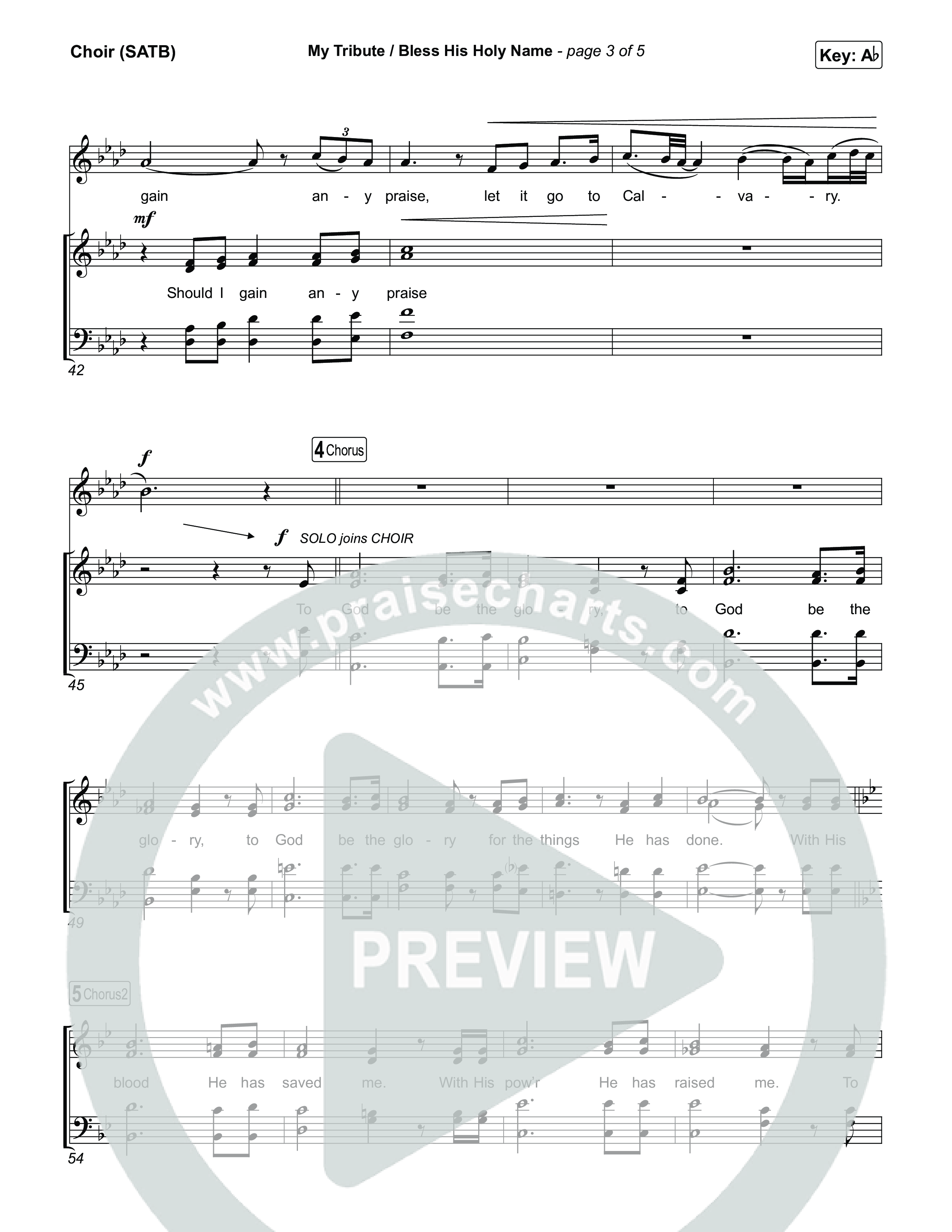 My Tribute / Bless His Holy Name (Choral/SATB) Choir Sheet (SATB) (Brooke Voland / Arr. Travis Cottrell / Arr. Mason Brown)