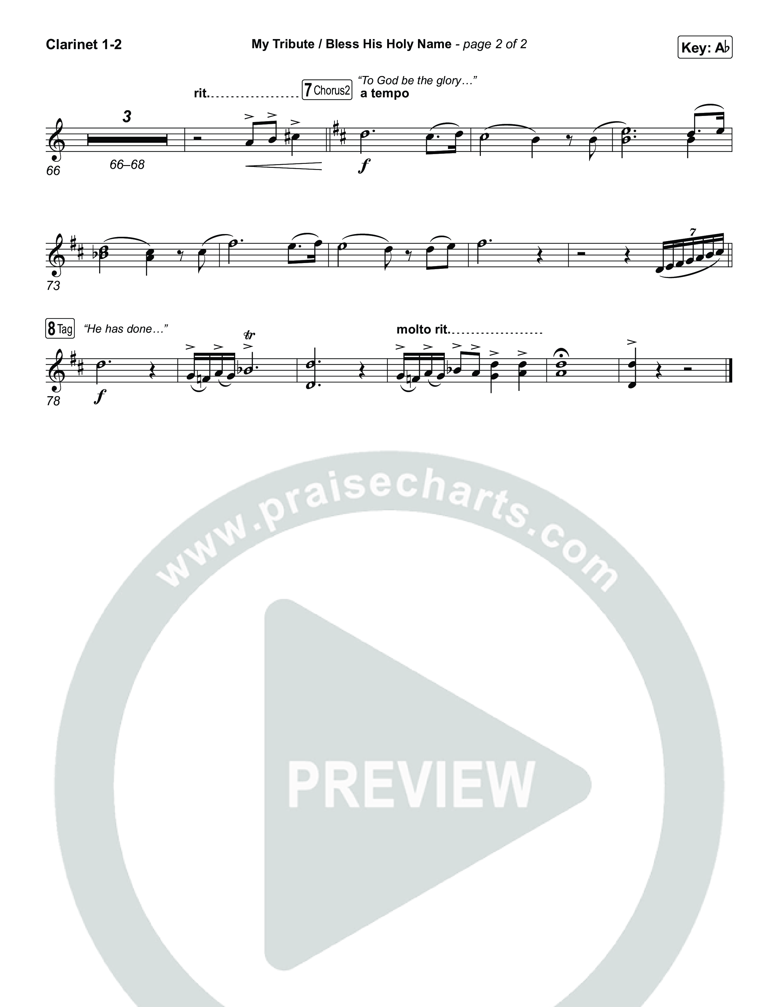 My Tribute / Bless His Holy Name (Choral/SATB) Clarinet 1,2 (Brooke Voland / Arr. Travis Cottrell / Arr. Mason Brown)