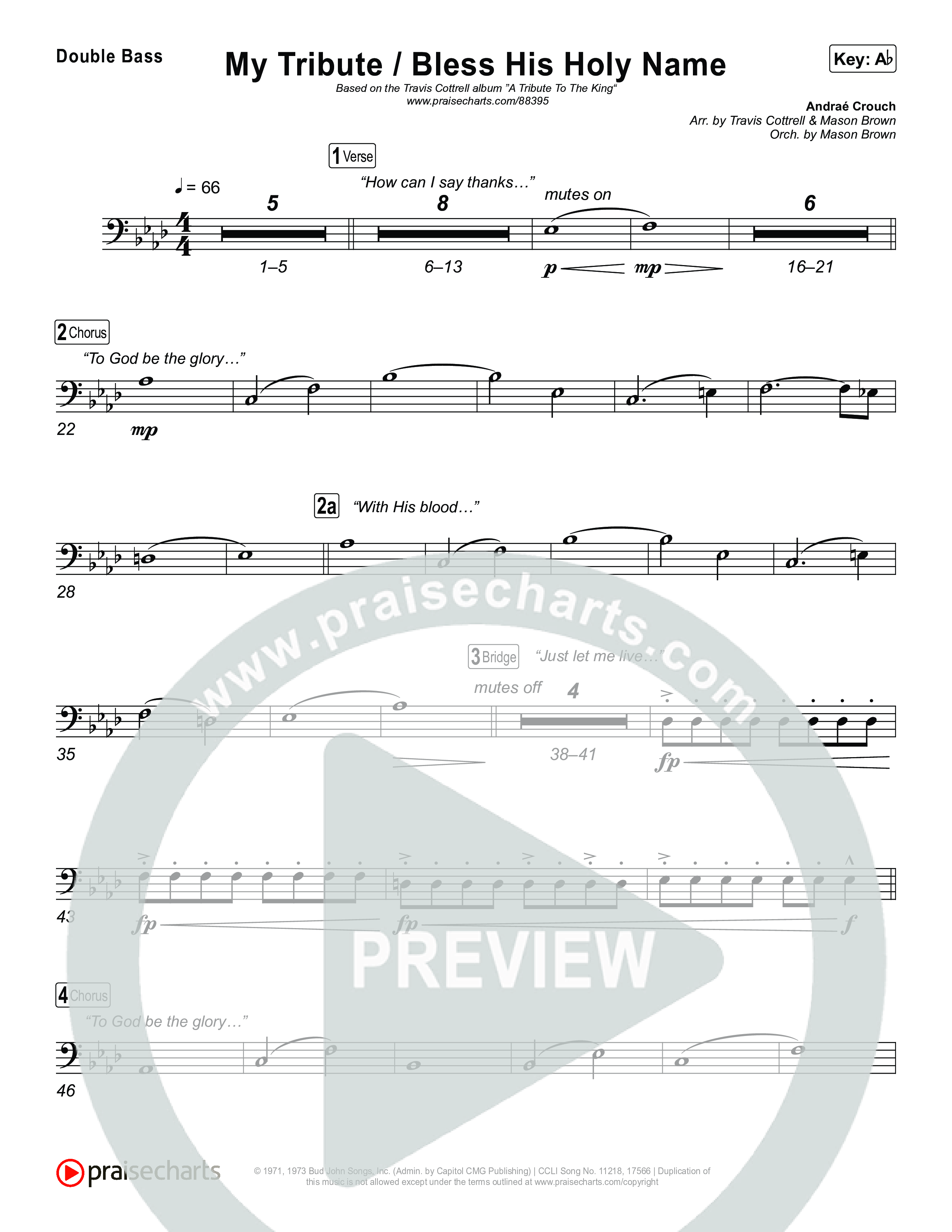 My Tribute / Bless His Holy Name (Choral/SATB) String Bass (Brooke Voland / Arr. Travis Cottrell / Arr. Mason Brown)