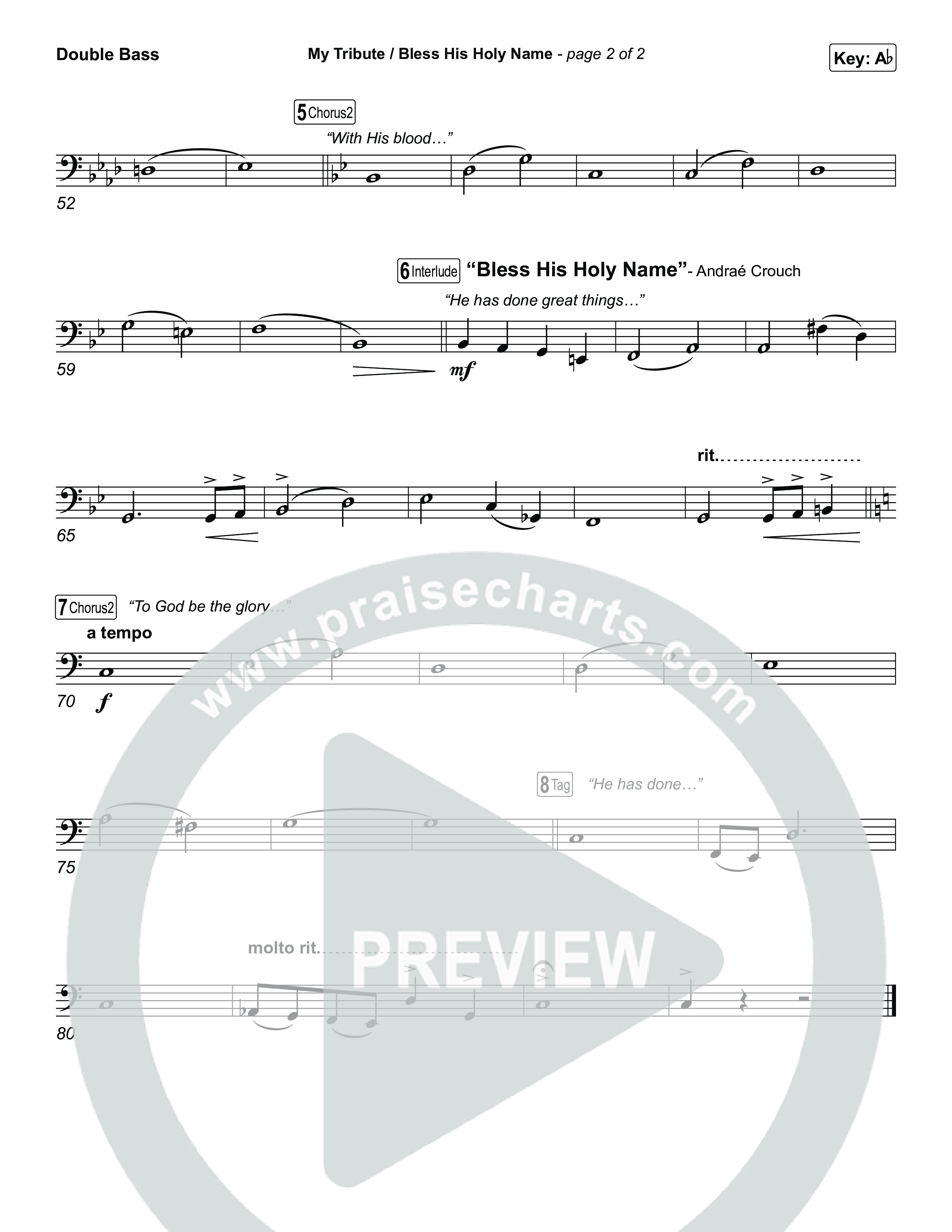 My Tribute / Bless His Holy Name (Choral/SATB) String Bass (Brooke Voland / Arr. Travis Cottrell / Arr. Mason Brown)