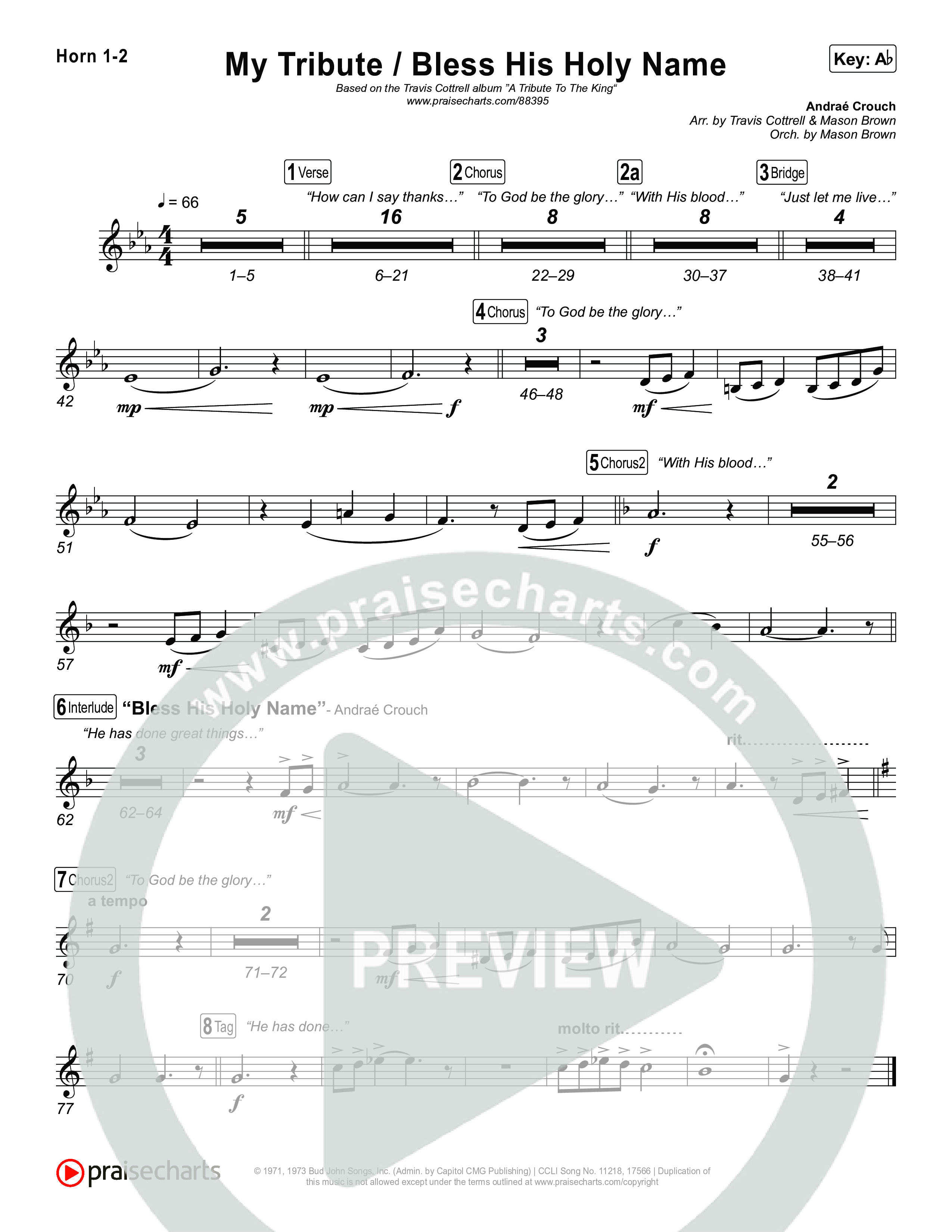 My Tribute / Bless His Holy Name (Choral/SATB) Brass Pack (Brooke Voland / Arr. Travis Cottrell / Arr. Mason Brown)