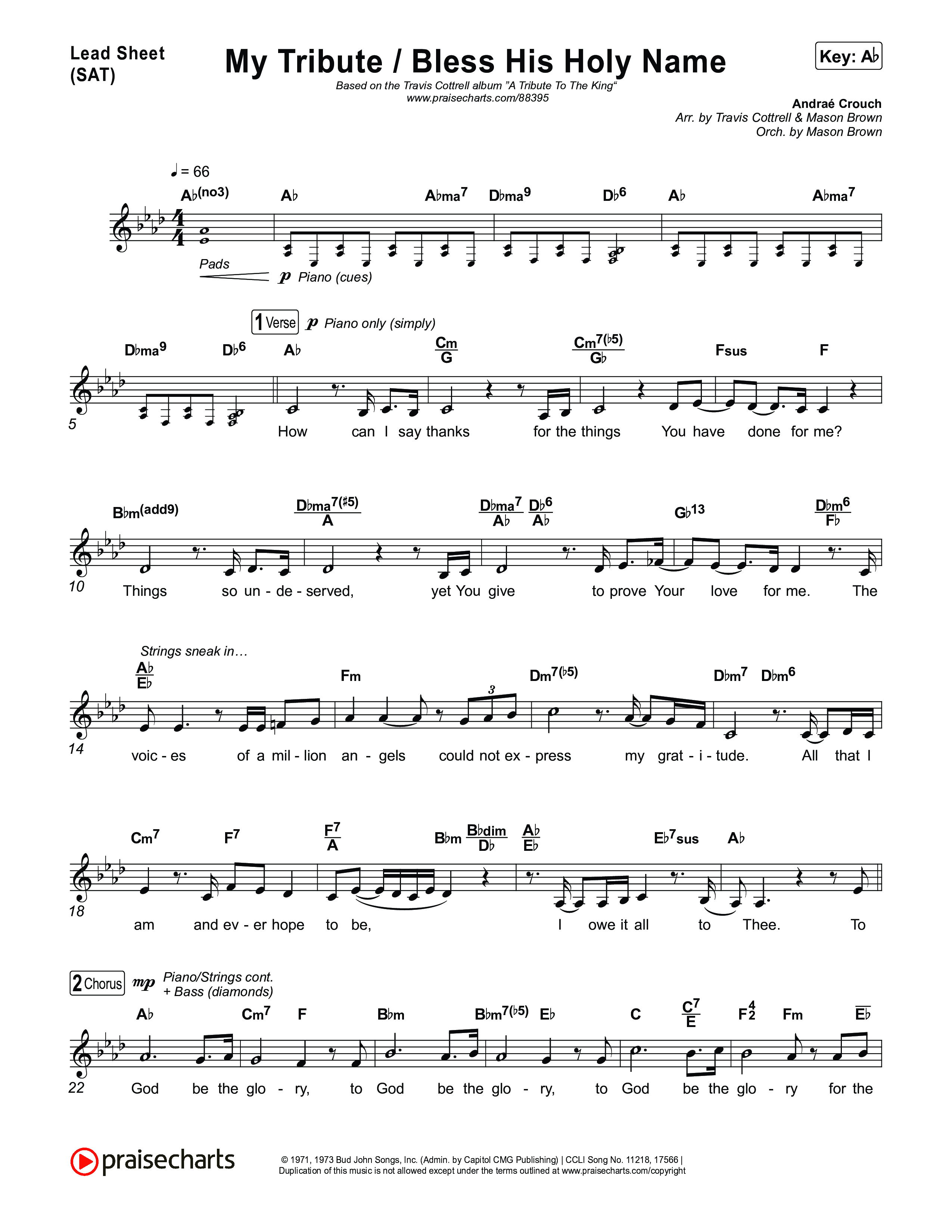 My Tribute / Bless His Holy Name (Choral/SATB) Lead Sheet (SAT) (Brooke Voland / Arr. Travis Cottrell / Arr. Mason Brown)