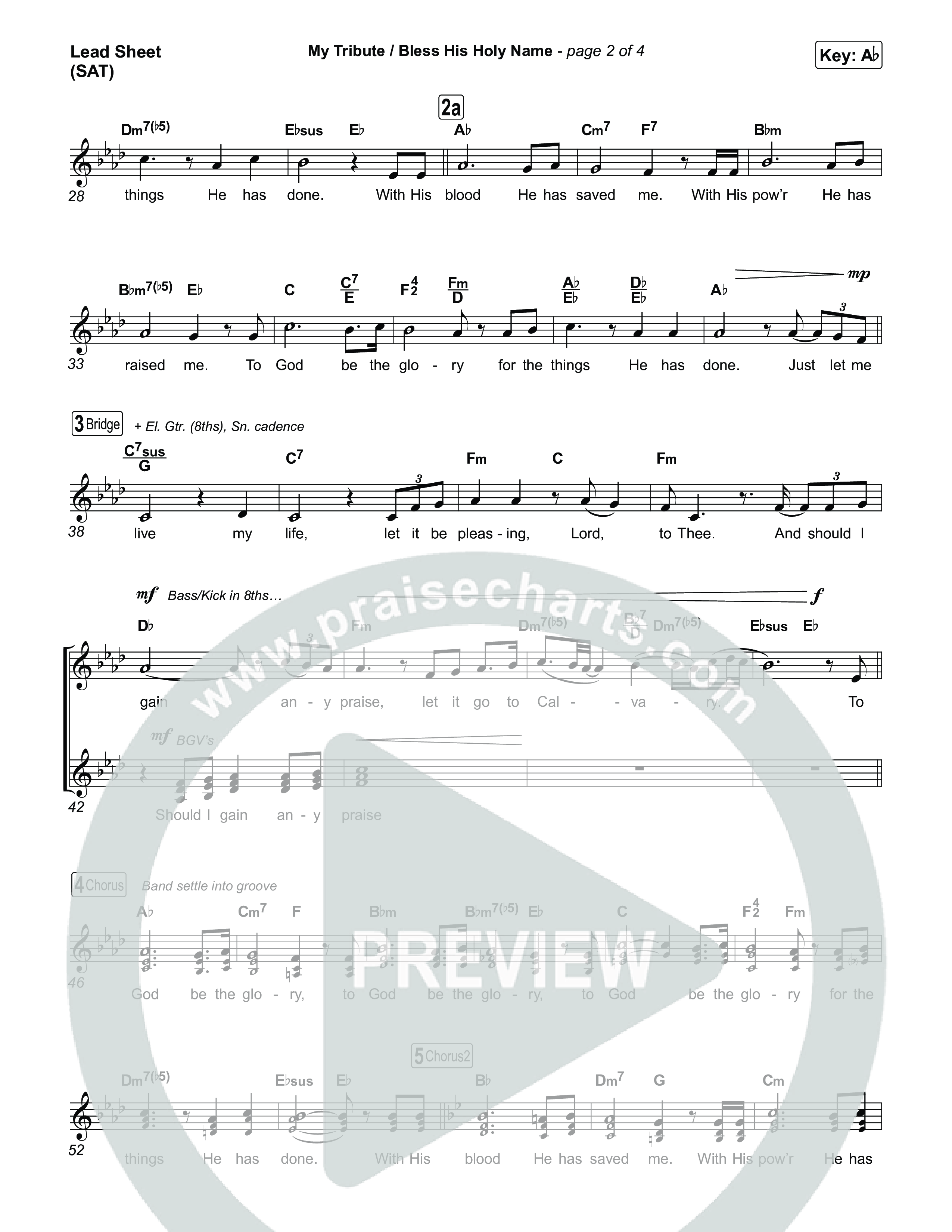 My Tribute / Bless His Holy Name (Choral/SATB) Lead Sheet (SAT) (Brooke Voland / Arr. Travis Cottrell / Arr. Mason Brown)