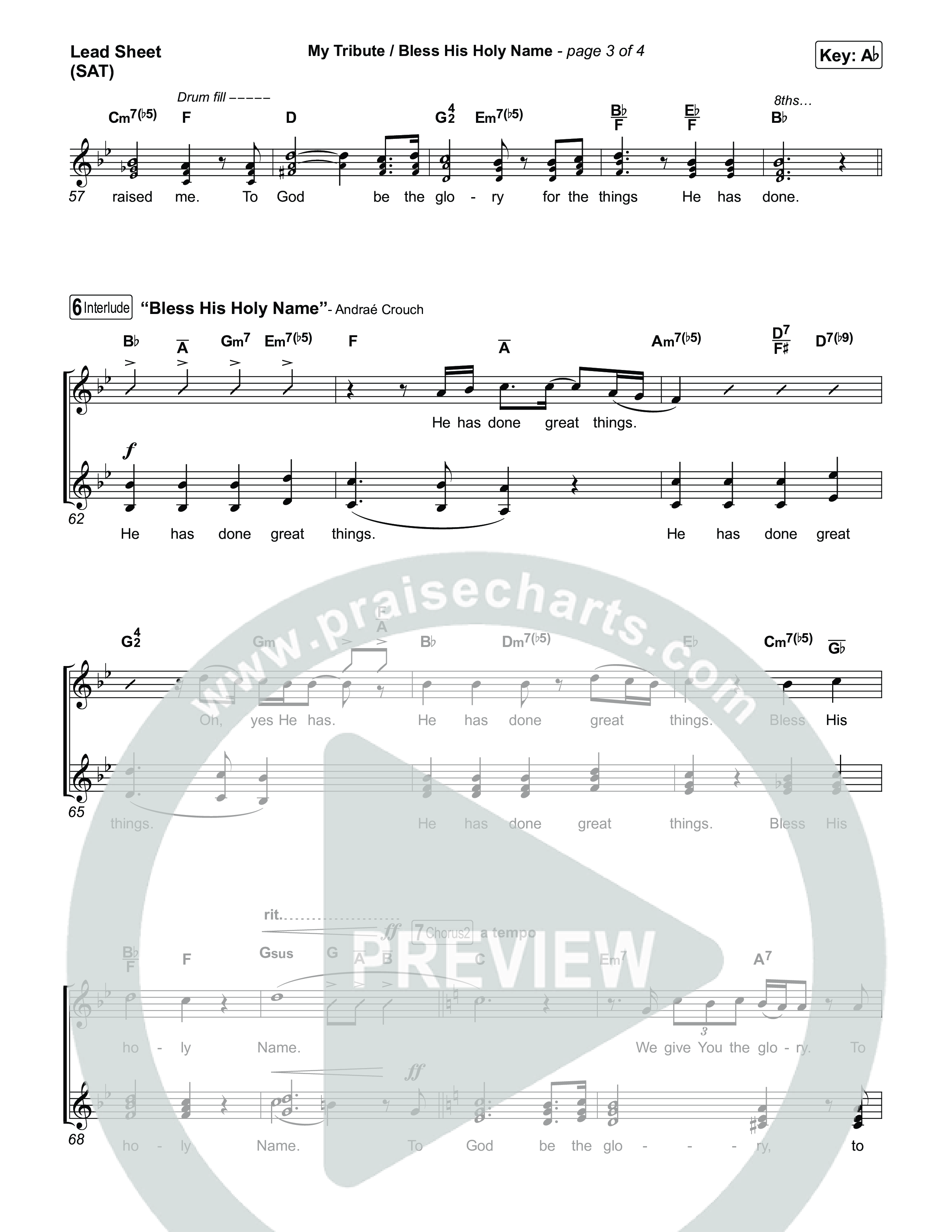 My Tribute / Bless His Holy Name (Choral/SATB) Lead Sheet (SAT) (Brooke Voland / Arr. Travis Cottrell / Arr. Mason Brown)