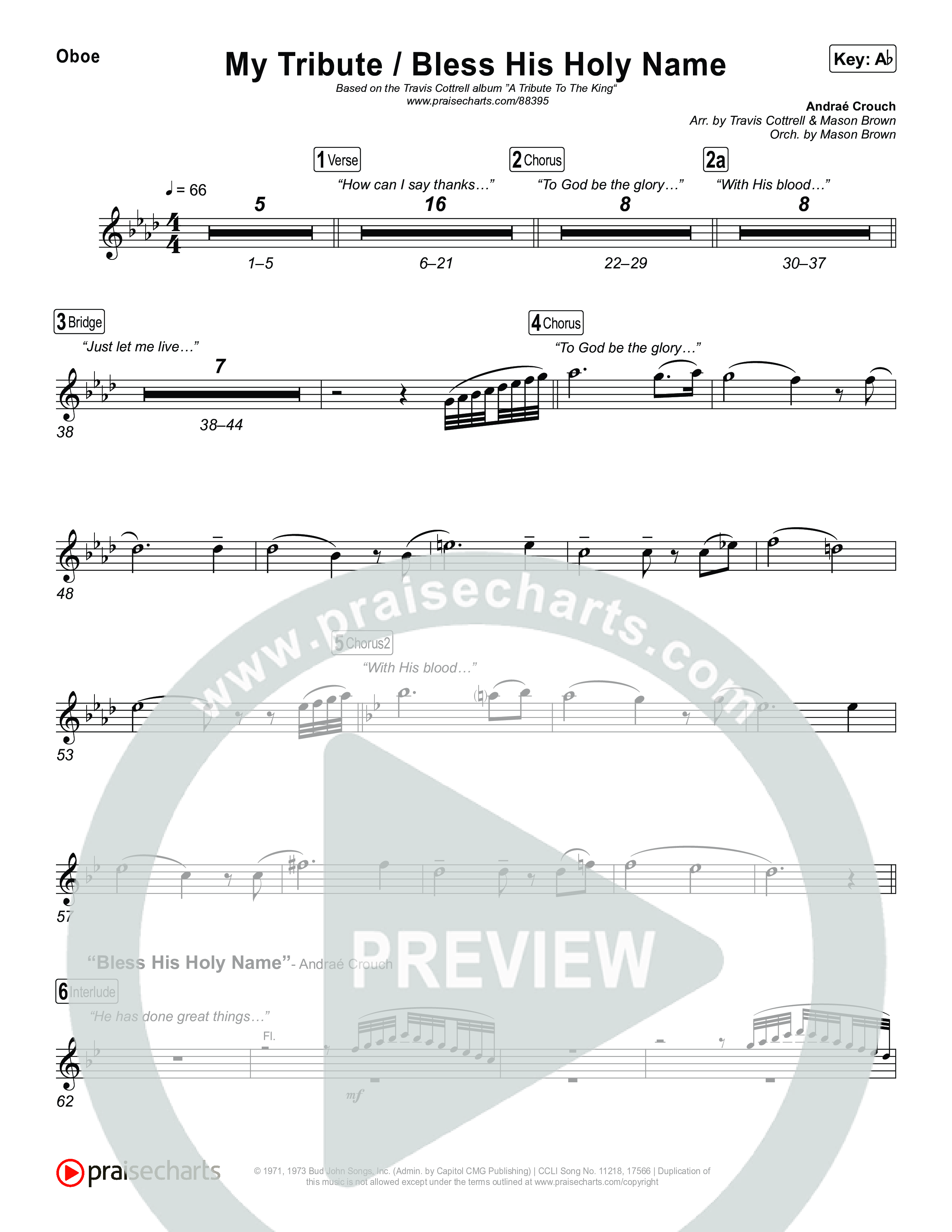 My Tribute / Bless His Holy Name (Choral/SATB) Oboe (Brooke Voland / Arr. Travis Cottrell / Arr. Mason Brown)