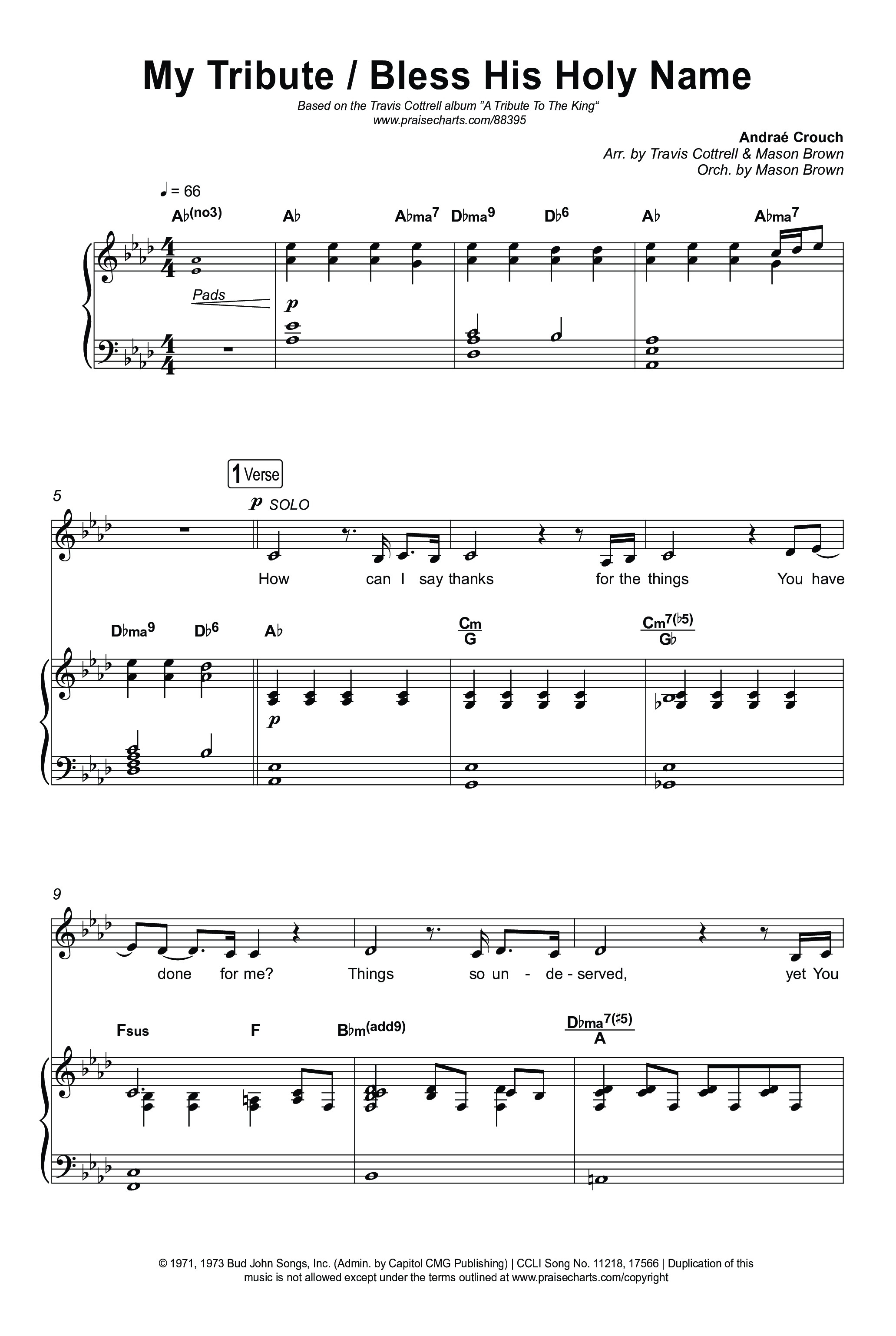 My Tribute / Bless His Holy Name (Choral/SATB) Octavo (SATB & Pno) (Brooke Voland / Arr. Travis Cottrell / Arr. Mason Brown)