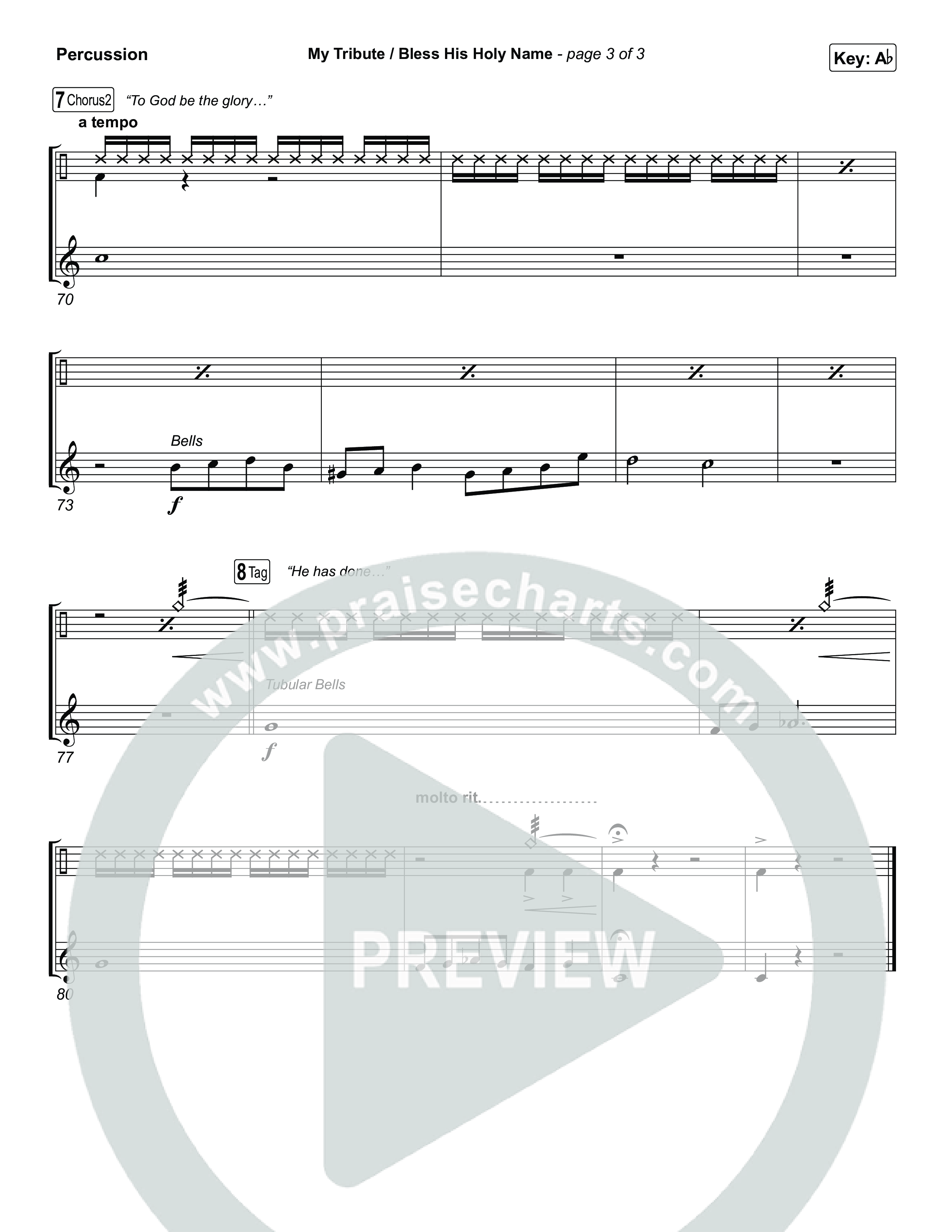 My Tribute / Bless His Holy Name (Choral/SATB) Percussion (Brooke Voland / Arr. Travis Cottrell / Arr. Mason Brown)