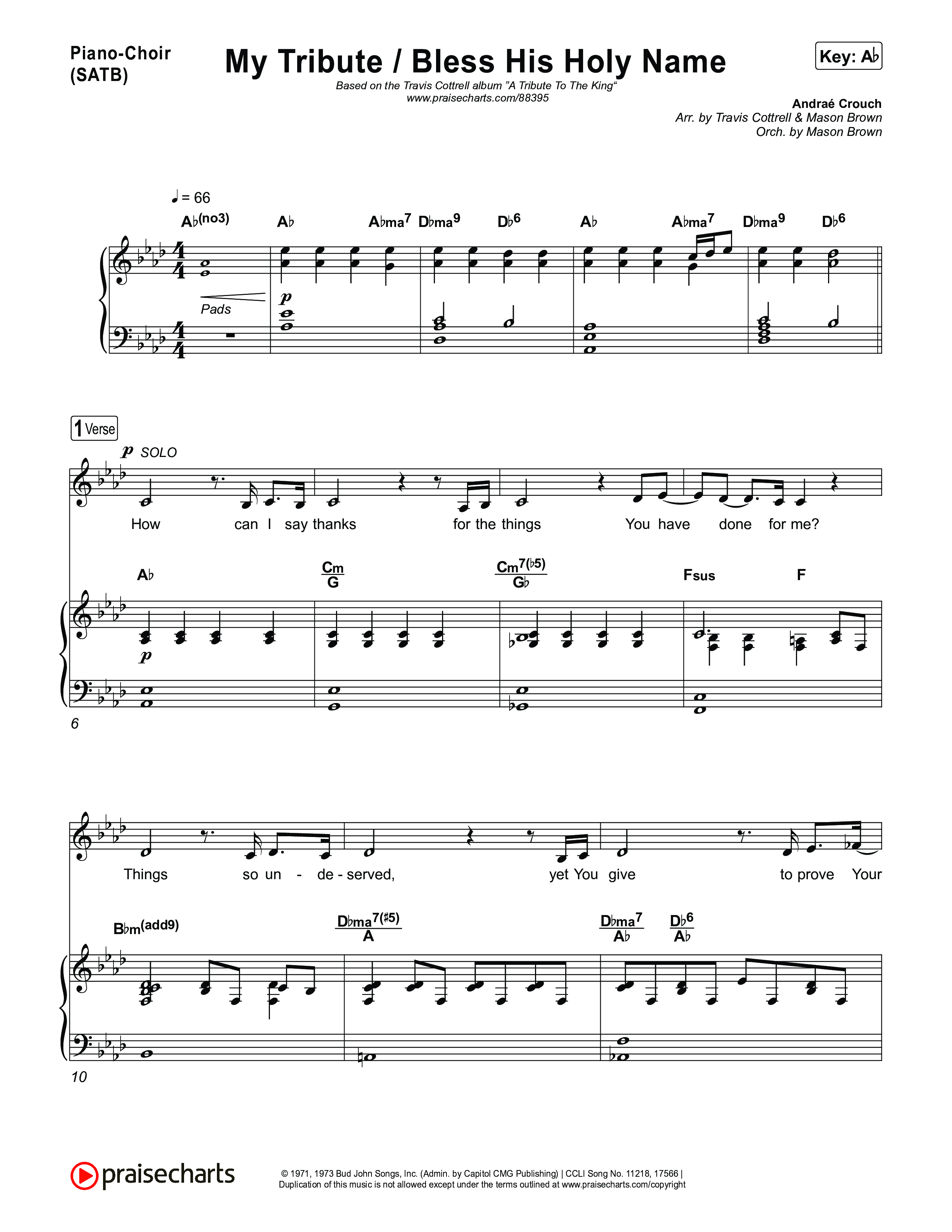 My Tribute / Bless His Holy Name (Choral/SATB) Piano/Vocal (SATB) (Brooke Voland / Arr. Travis Cottrell / Arr. Mason Brown)