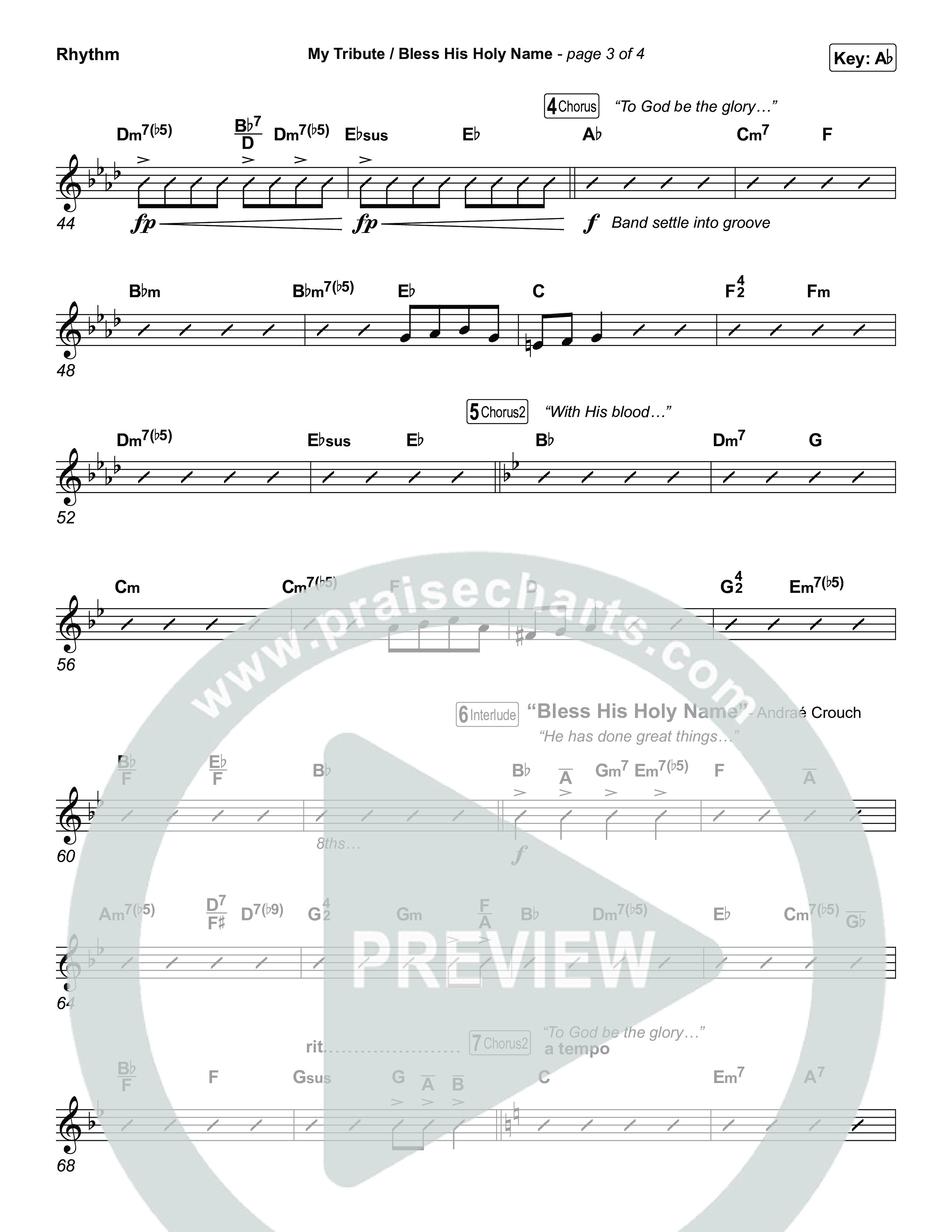 My Tribute / Bless His Holy Name (Choral/SATB) Rhythm Chart (Brooke Voland / Arr. Travis Cottrell / Arr. Mason Brown)