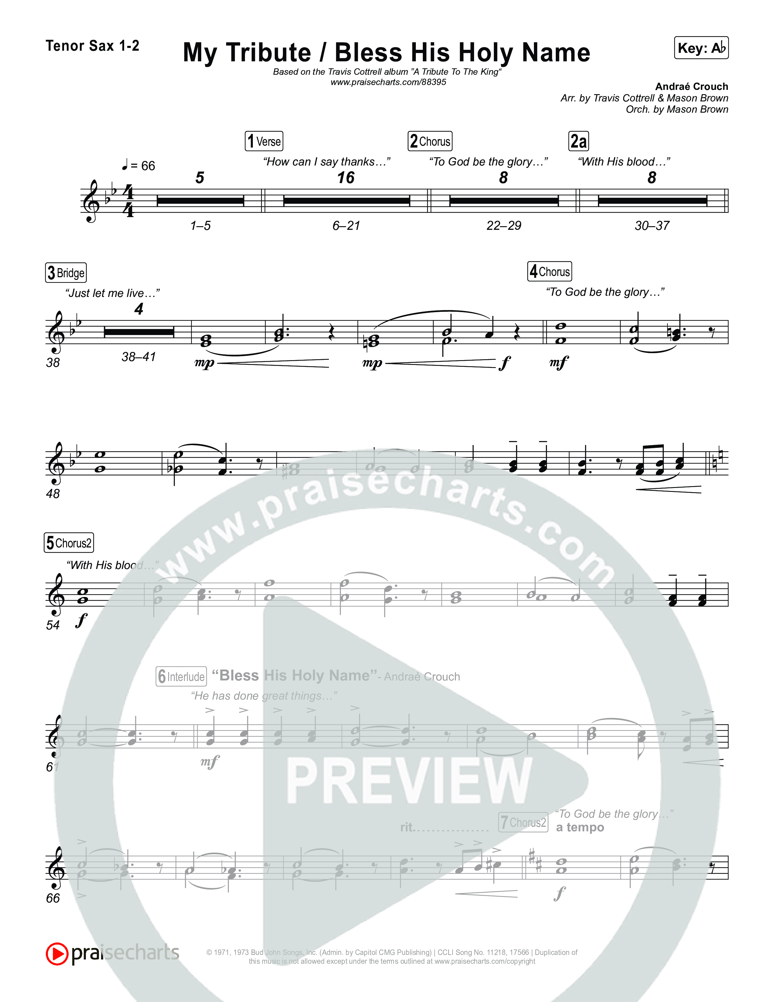 My Tribute / Bless His Holy Name (Choral/SATB) Sax Pack (Brooke Voland / Arr. Travis Cottrell / Arr. Mason Brown)