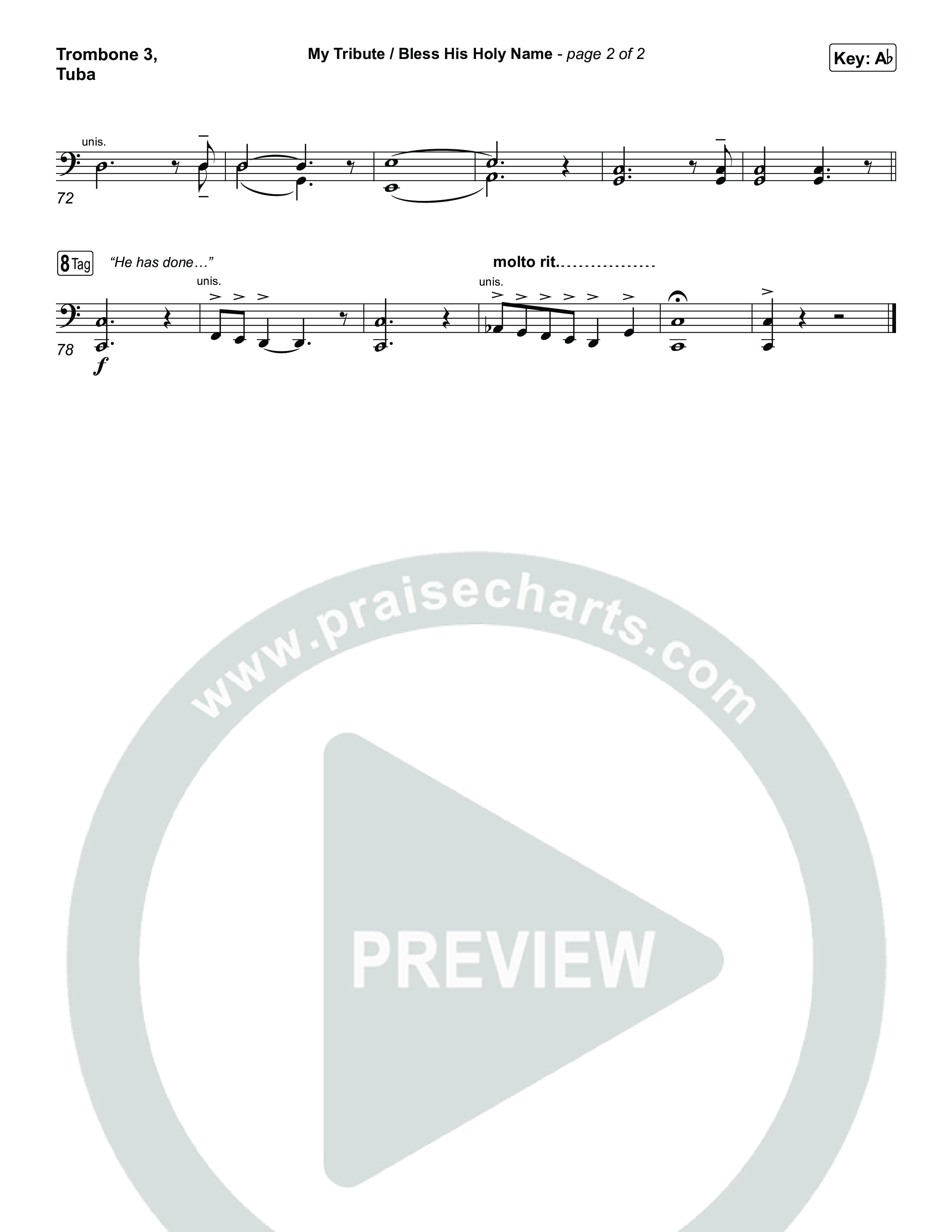 My Tribute / Bless His Holy Name (Choral/SATB) Trombone 3/Tuba (Brooke Voland / Arr. Travis Cottrell / Arr. Mason Brown)