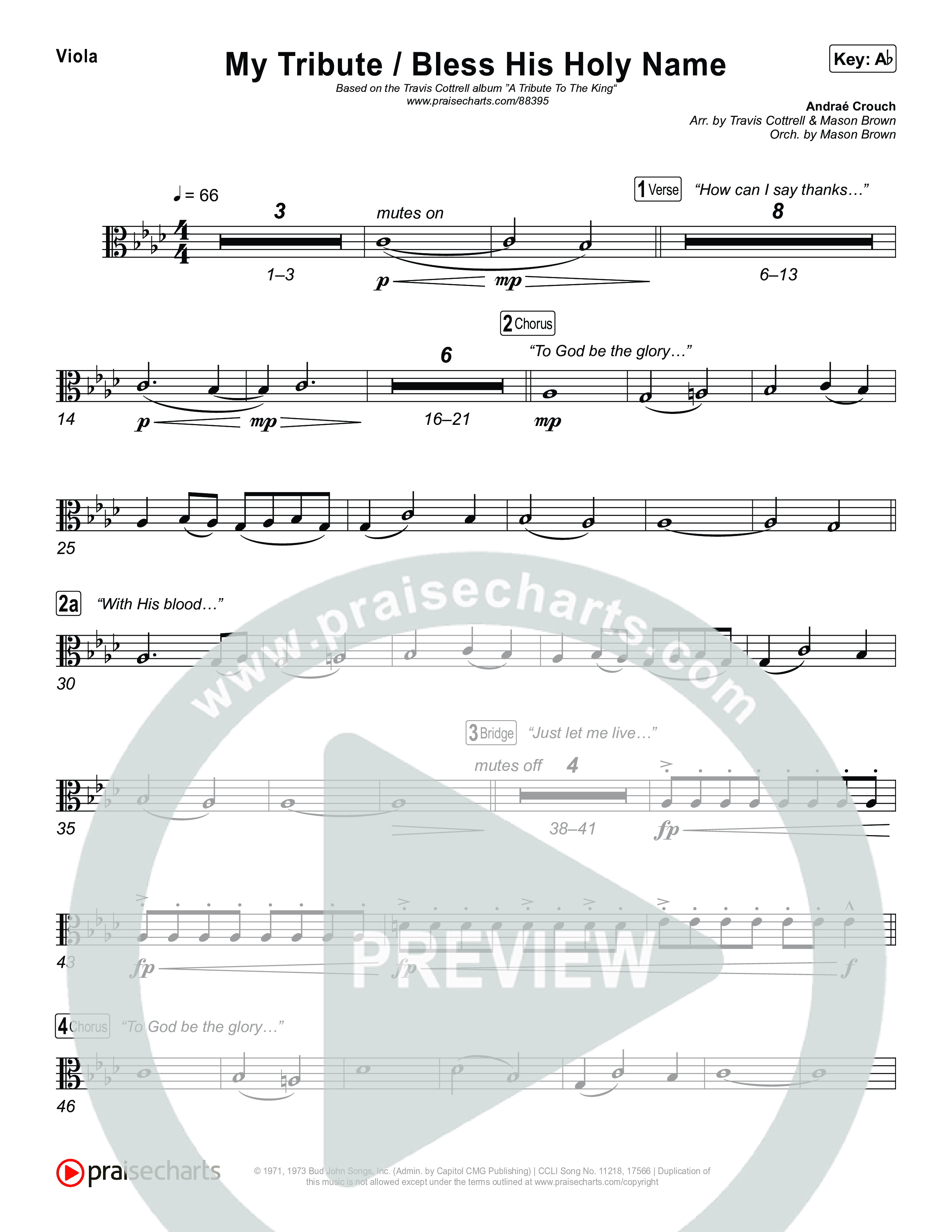 My Tribute / Bless His Holy Name (Choral/SATB) Viola (Brooke Voland / Arr. Travis Cottrell / Arr. Mason Brown)