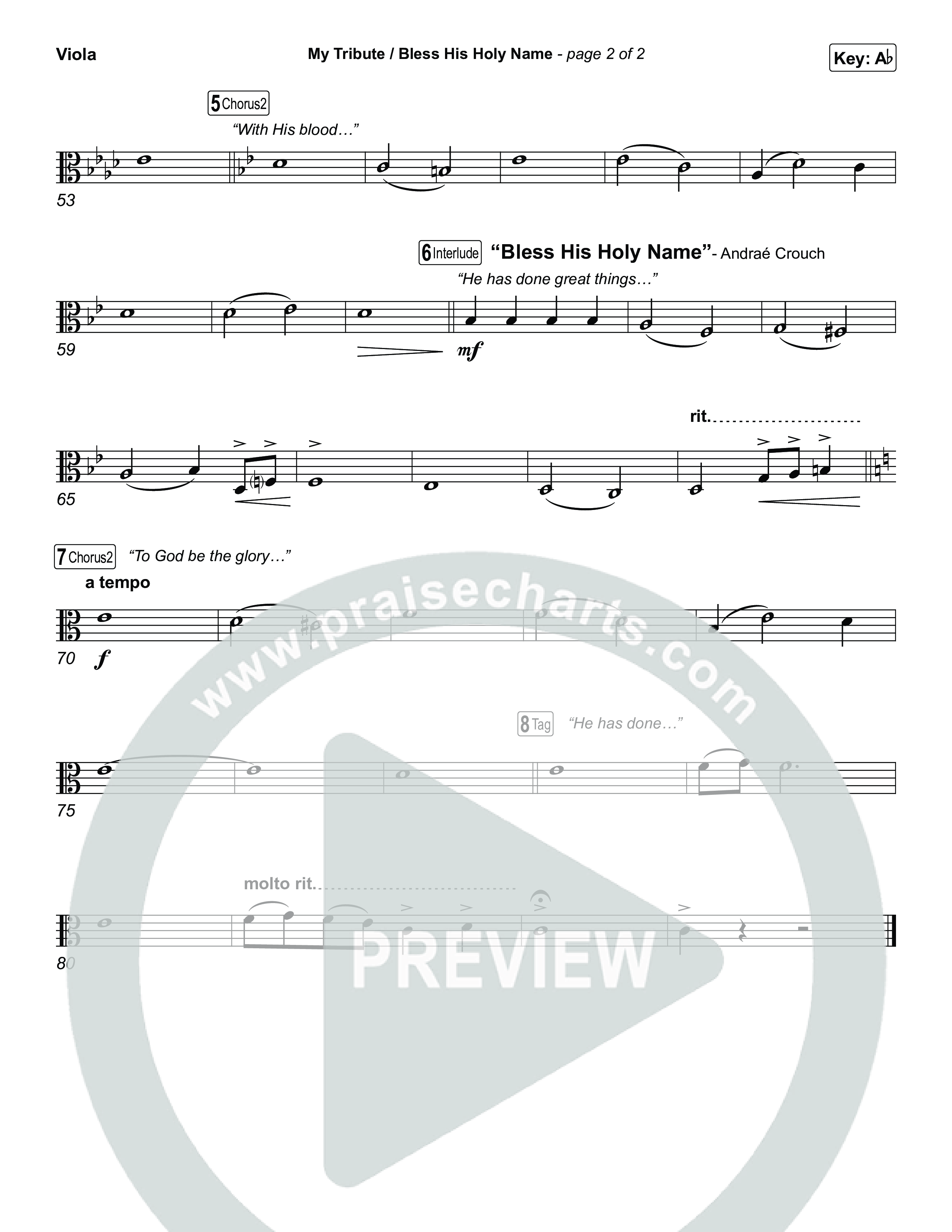 My Tribute / Bless His Holy Name (Choral/SATB) Viola (Brooke Voland / Arr. Travis Cottrell / Arr. Mason Brown)