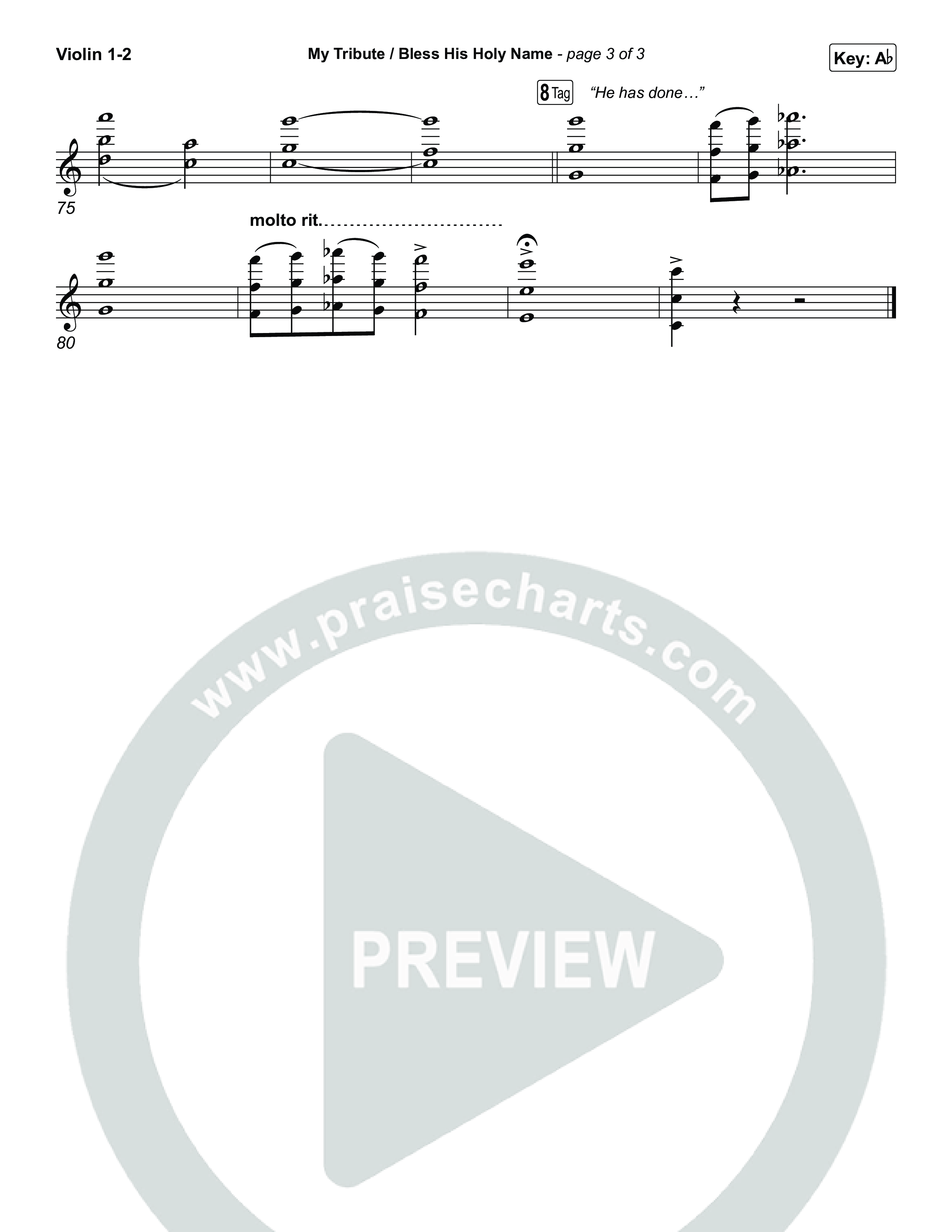 My Tribute / Bless His Holy Name (Choral/SATB) Violin 1,2 (Brooke Voland / Arr. Travis Cottrell / Arr. Mason Brown)